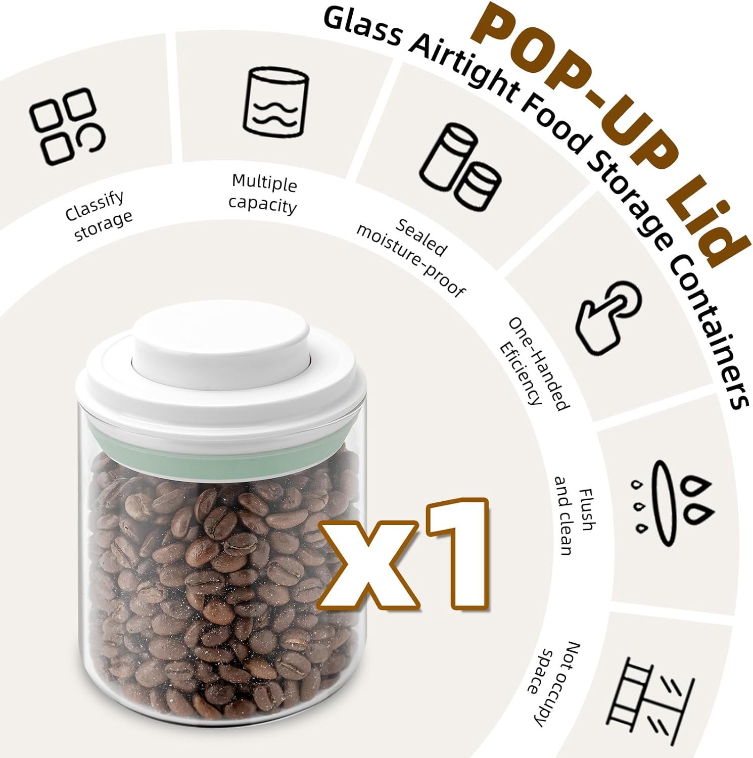 Glass Jar with POP Up Lid,Clear Round Glass Food Storage Containers(0.43qt / 14oz),air tight glass jar with spoon round,Storage for Milk Powder Coffee Candy Noodles Nuts for candy - Image 6