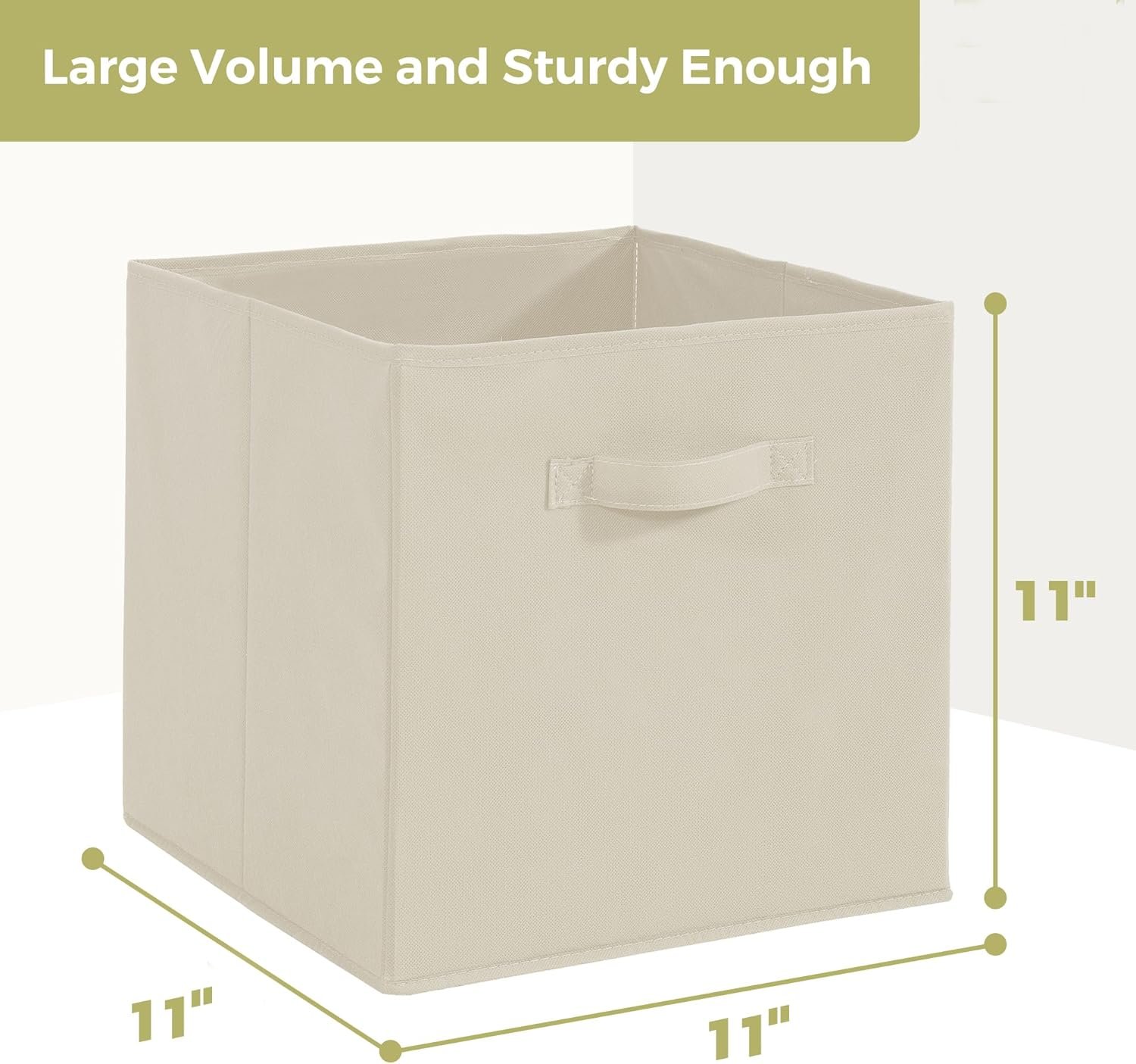 11x11 Storage Bins, Set of 3 Storage Cubes, Collapsible Cube Storage Box, Fabric Closet Organizers with Handles for Home, Office, Closet Shelf Cabinet, Bookcase, Beige - Image 3