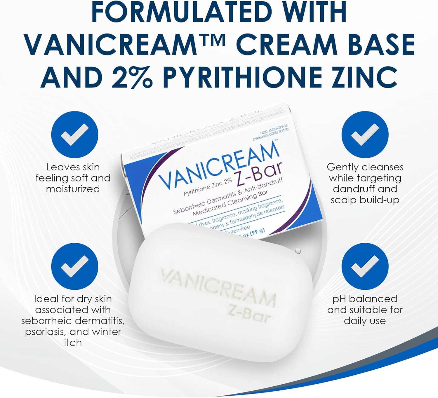 Vanicream Z Bar, Seborrheic Dermatitis & Anti-Dandruff Medicated Bar, 3.5 Oz, Formulated without Common Irritants for Sensitive Skin, 2% Pyrithione Zinc Helps Relieve Itching, Redness & Flaking - Image 6