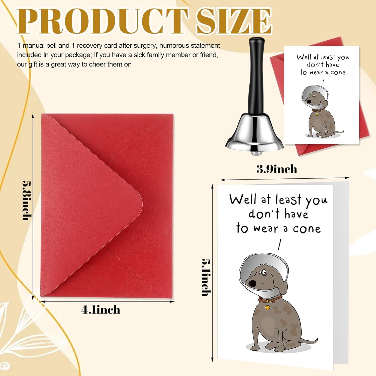 2 Pcs Funny Get Well Gifts for Women Men, After Surgery Recovery Gift Loud Hand Bell and Humor Speedy Surgery Recovery Card with Envelope for Him Her - Image 3