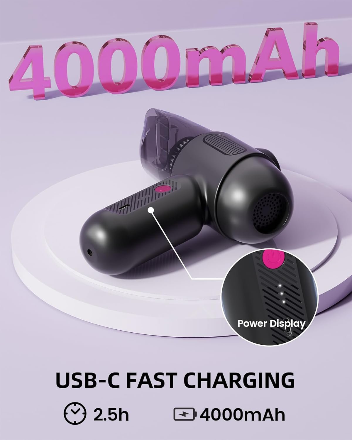 Car Vacuum V6 Pro, Cordless Handheld Vacuum with 8000Pa, Portable 4-in-1 Blowing and Suction Function Mini Vacuum Cleaner Air Duster Suitable for Quick Cleaning of Small Areas,Car,Office,Home,PC - Image 6