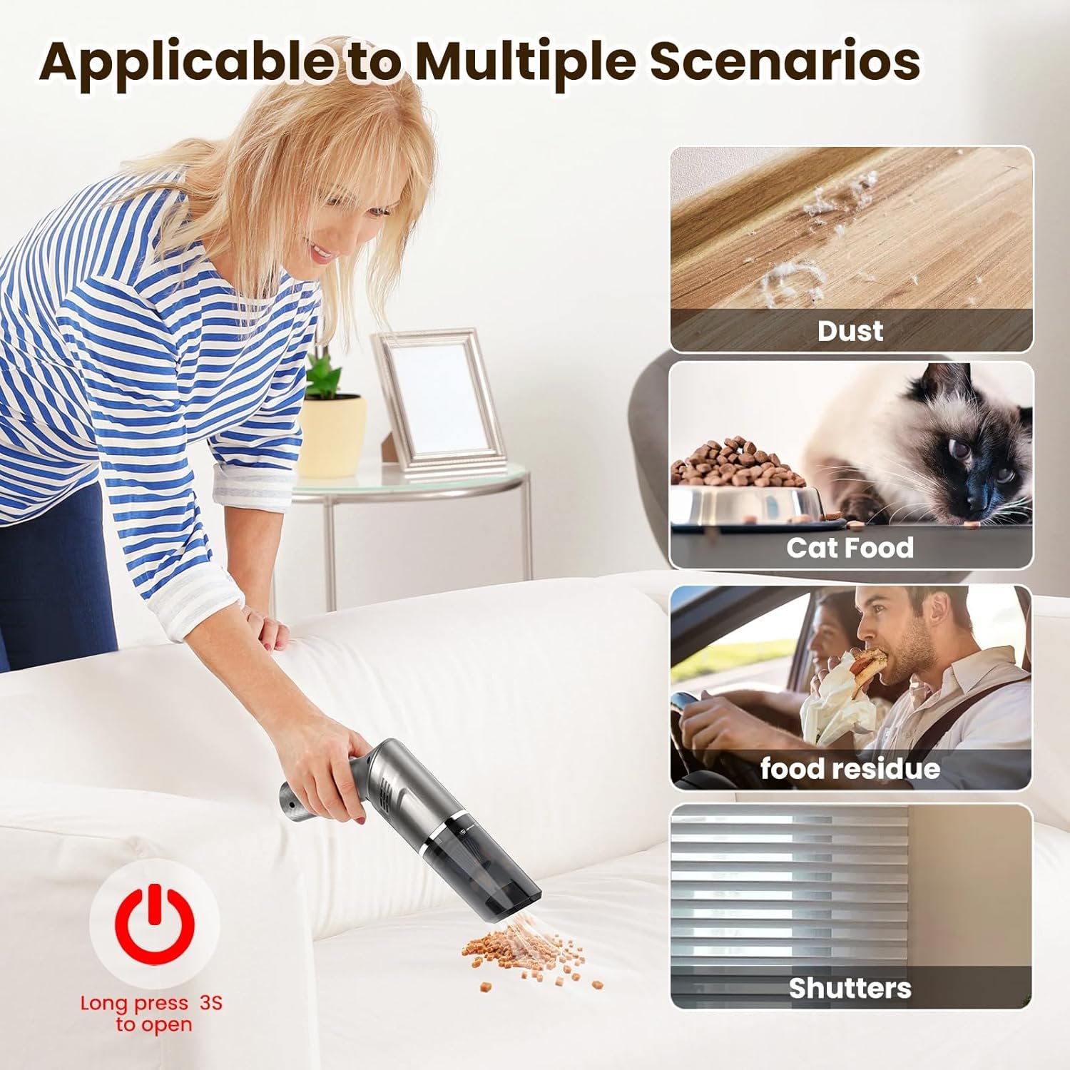 Cordless Car Vacuum Cleaner,Portable Handheld Vacuum with 90° Adjustable Handle,120W / 12000Pa Rechargeable Mini Dust Buster for Cars,Carpets and Pet Hair - Image 8