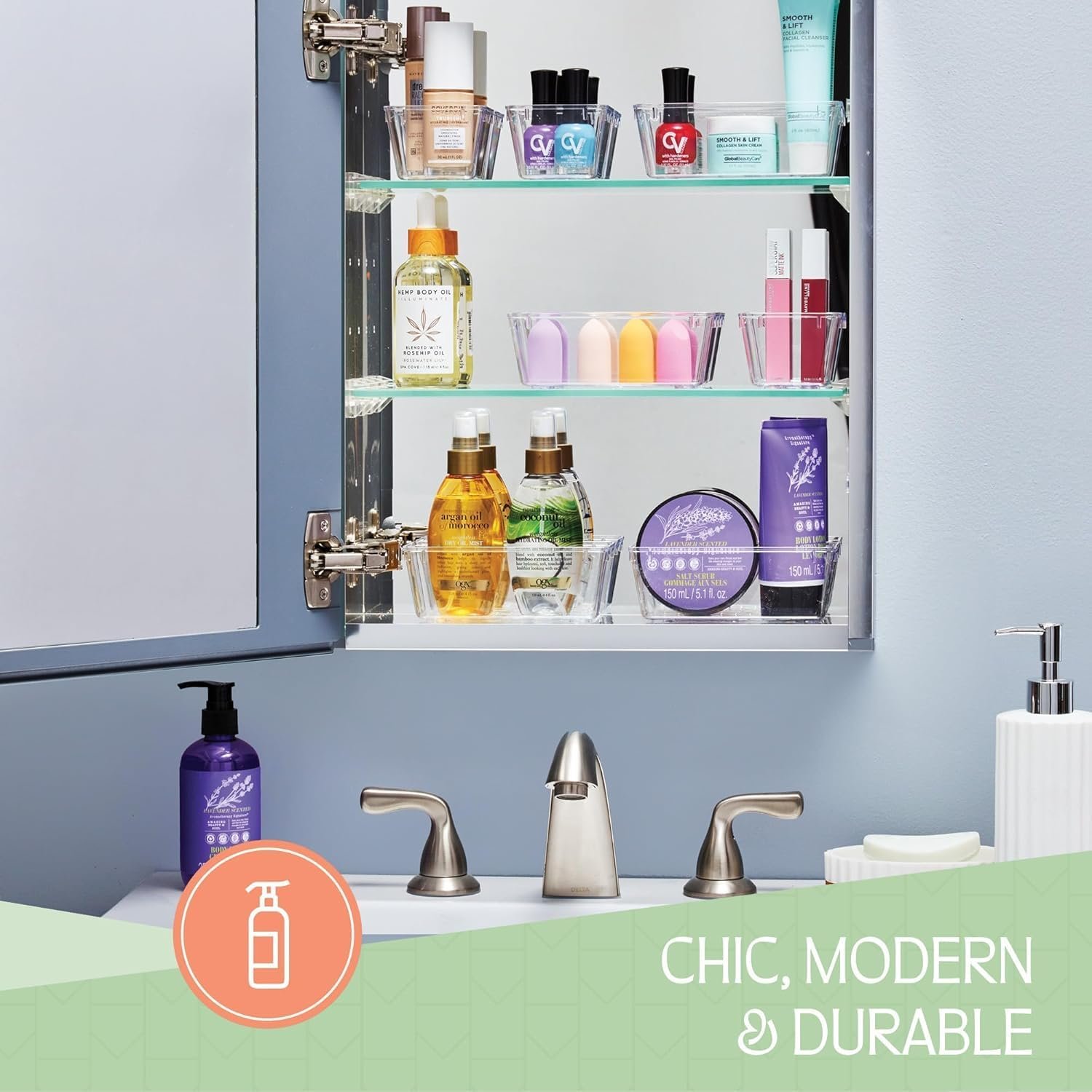 25 PCS Clear Plastic Drawer Organizers Set, 4 Sizes Clear Drawer Organizers & storage Bins for Makeup/Jewelry Vanity, Kitchen Gadgets Or Office Desk. Bathroom Drawer Organizer Trays With Non-Slip Pads - Image 6