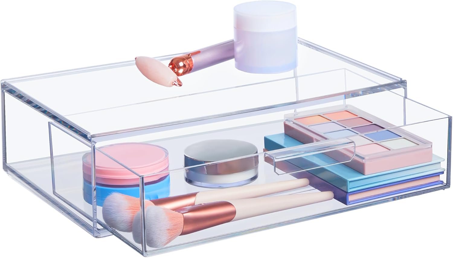STORi Audrey Stackable Clear Bin Plastic Organizer Drawer | Organize Eyeshadow Palettes, Cosmetics, and Beauty Supplies on a Vanity | Made in USA - Image 2