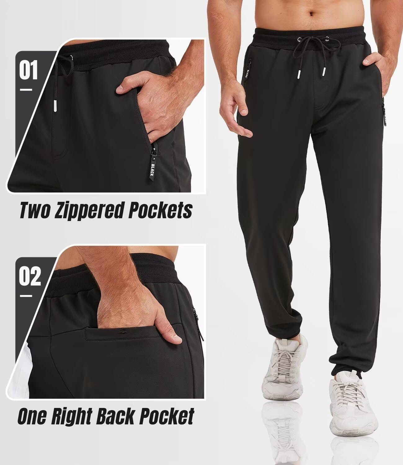 3 Pack Sweatpants for Men Tapered Mens Joggers Pants with Zip Pockets Slim Fit Running Gym Sweat Pants Gifts for Men - Image 5