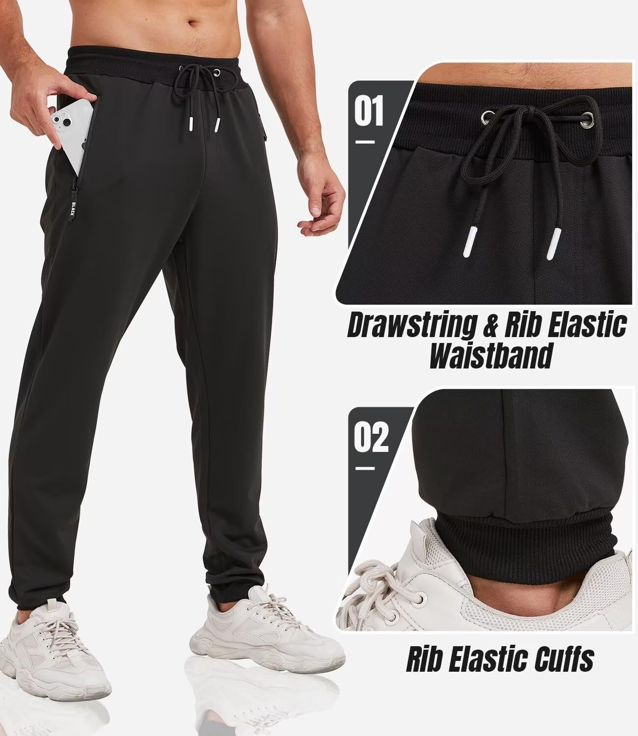 3 Pack Sweatpants for Men Tapered Mens Joggers Pants with Zip Pockets Slim Fit Running Gym Sweat Pants Gifts for Men - Image 4