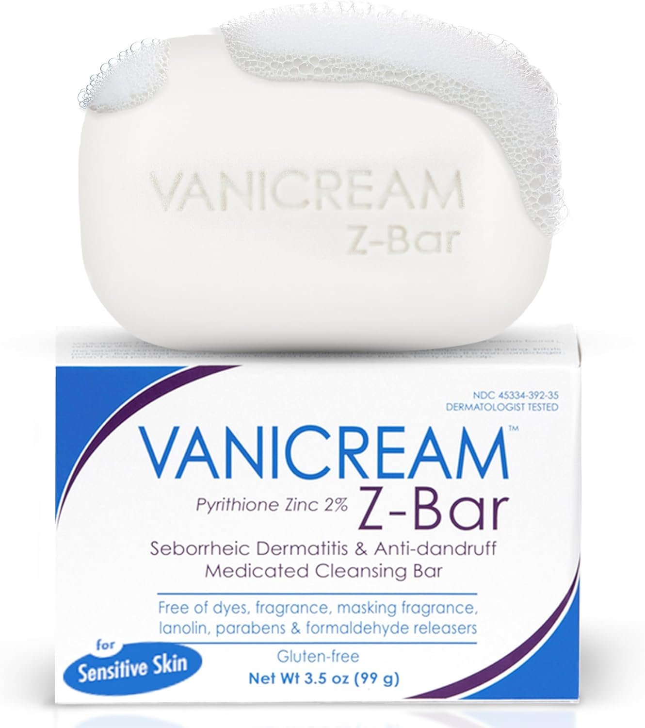 Vanicream Z Bar, Seborrheic Dermatitis & Anti-Dandruff Medicated Bar, 3.5 Oz, Formulated without Common Irritants for Sensitive Skin, 2% Pyrithione Zinc Helps Relieve Itching, Redness & Flaking - Image 2