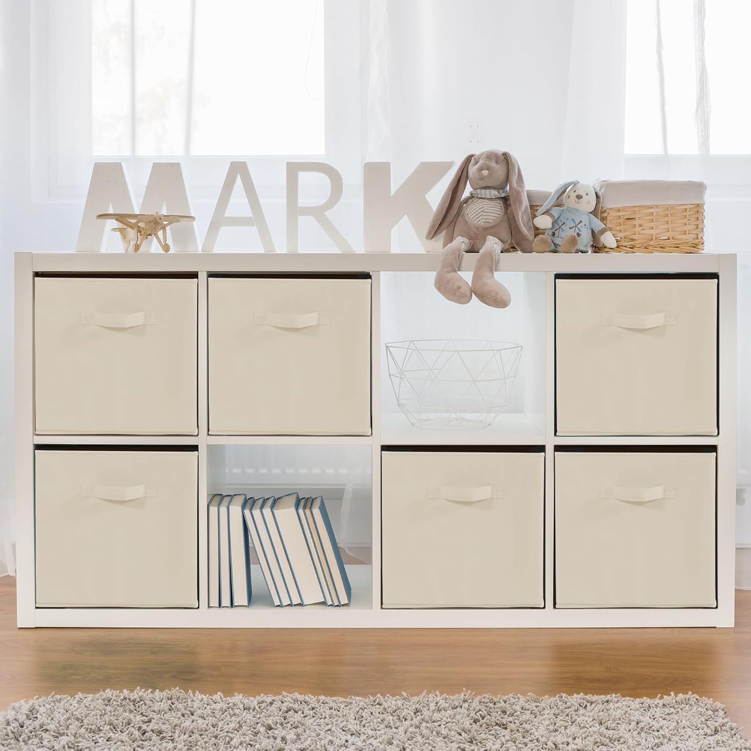 11x11 Storage Bins, Set of 3 Storage Cubes, Collapsible Cube Storage Box, Fabric Closet Organizers with Handles for Home, Office, Closet Shelf Cabinet, Bookcase, Beige - Image 6