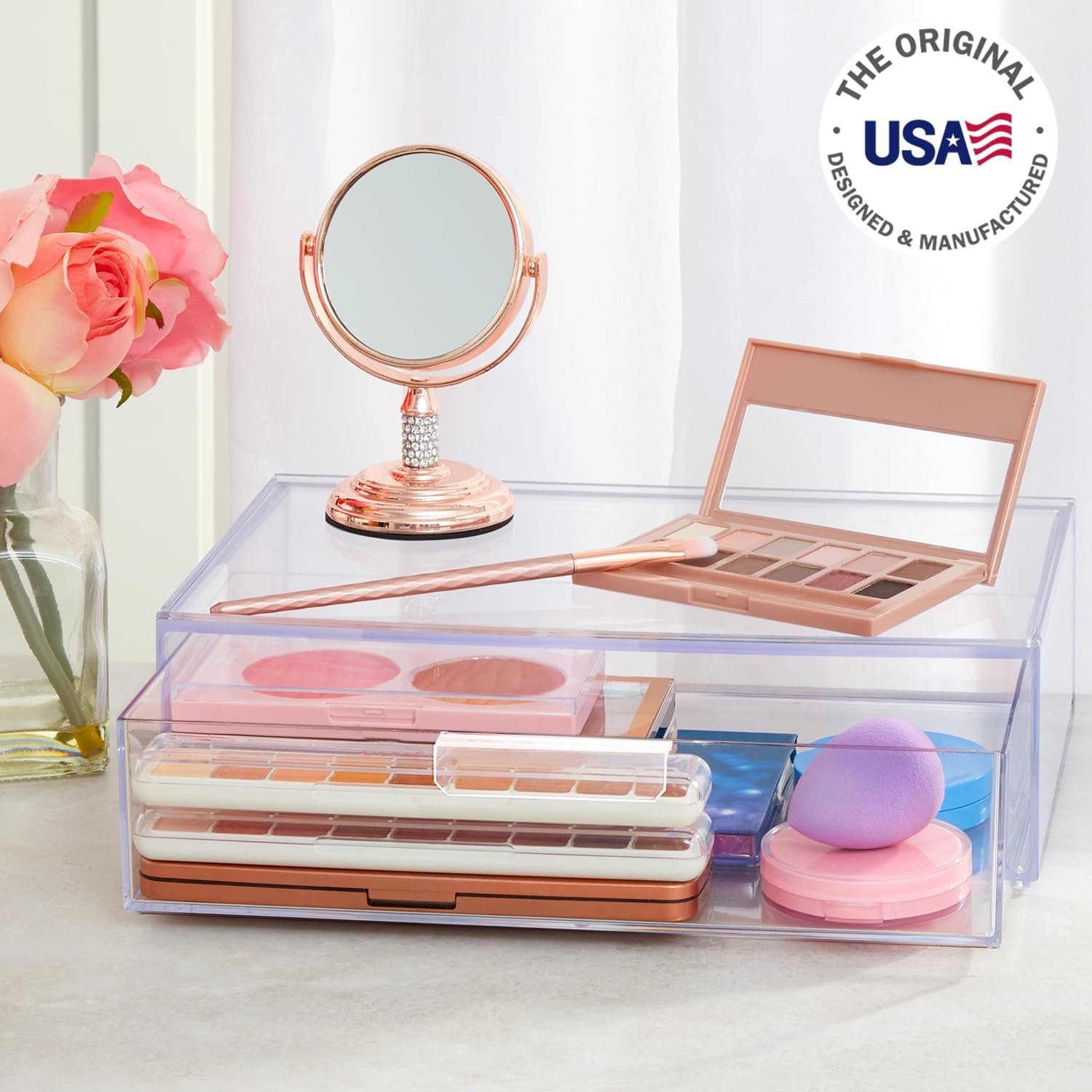 STORi Audrey Stackable Clear Bin Plastic Organizer Drawer | Organize Eyeshadow Palettes, Cosmetics, and Beauty Supplies on a Vanity | Made in USA - Image 3