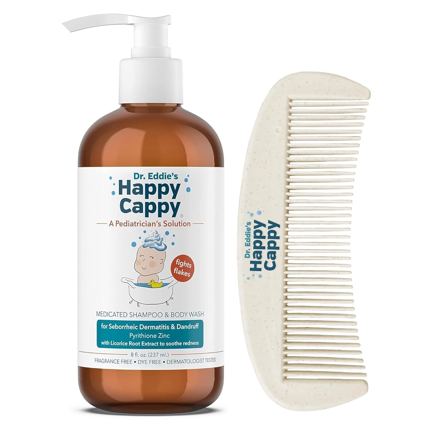 Happy Cappy Cradle Cap Medicated Shampoo and Body Wash with Comb - Baby Dandruff Shampoo, Helps Infants with Seborrheic Dermatitis, Reduces Flakes, Dermatologist Tested, Fragrance Free - 8 fl oz - Image 2