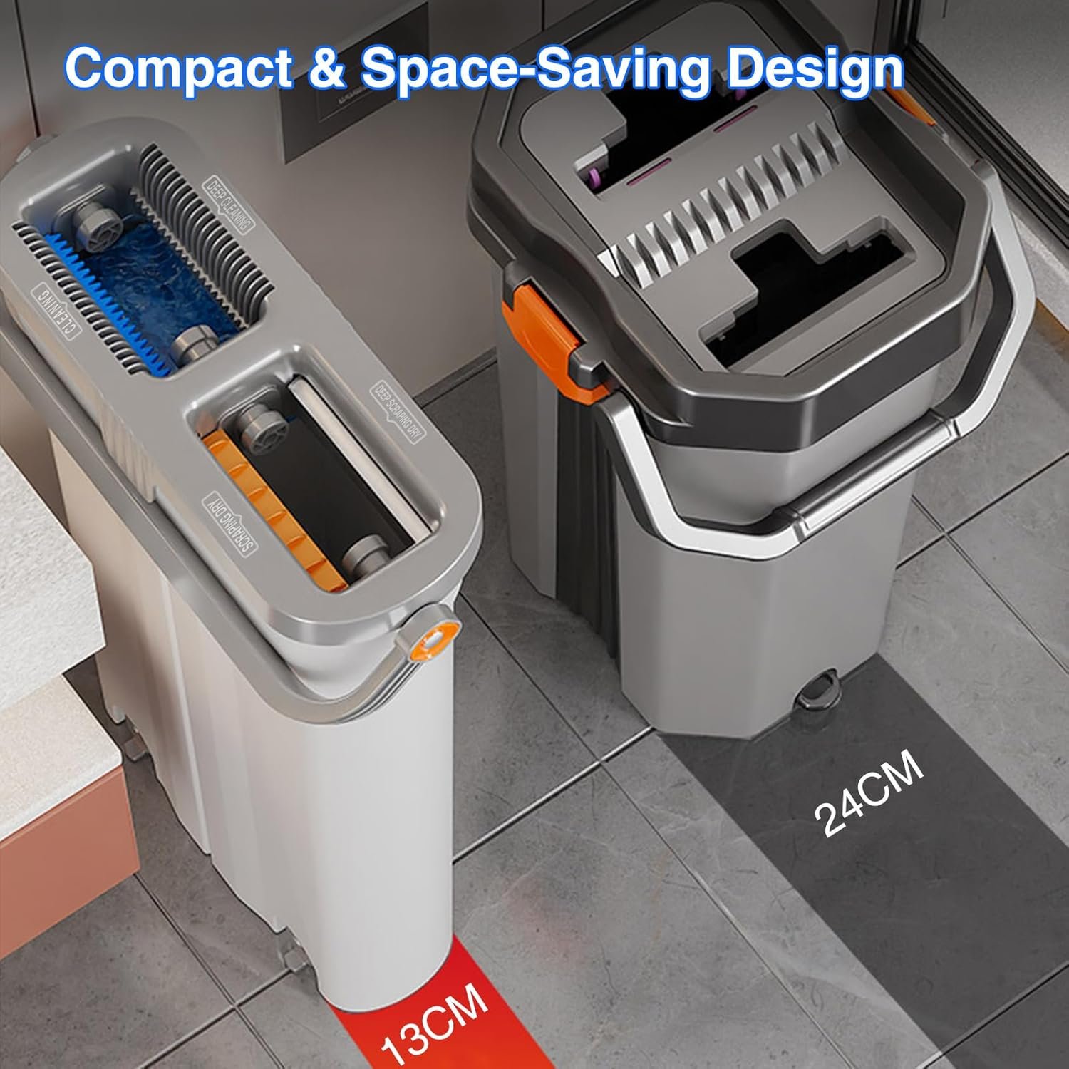 Flat Mop and Bucket System with 4-Mode Wash & Dry,Compact Hands-Free Mop and Bucket with Wringer Set Separate Dirty Water,Mops and Buckets Set for Floor,Wall,Window Cleaning with 4 Microfiber Pads - Image 3