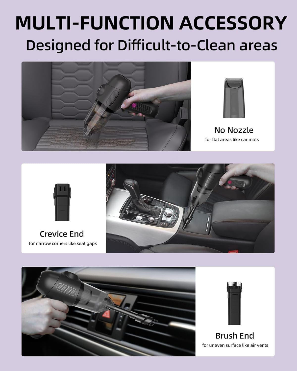 Car Vacuum V6 Pro, Cordless Handheld Vacuum with 8000Pa, Portable 4-in-1 Blowing and Suction Function Mini Vacuum Cleaner Air Duster Suitable for Quick Cleaning of Small Areas,Car,Office,Home,PC - Image 5