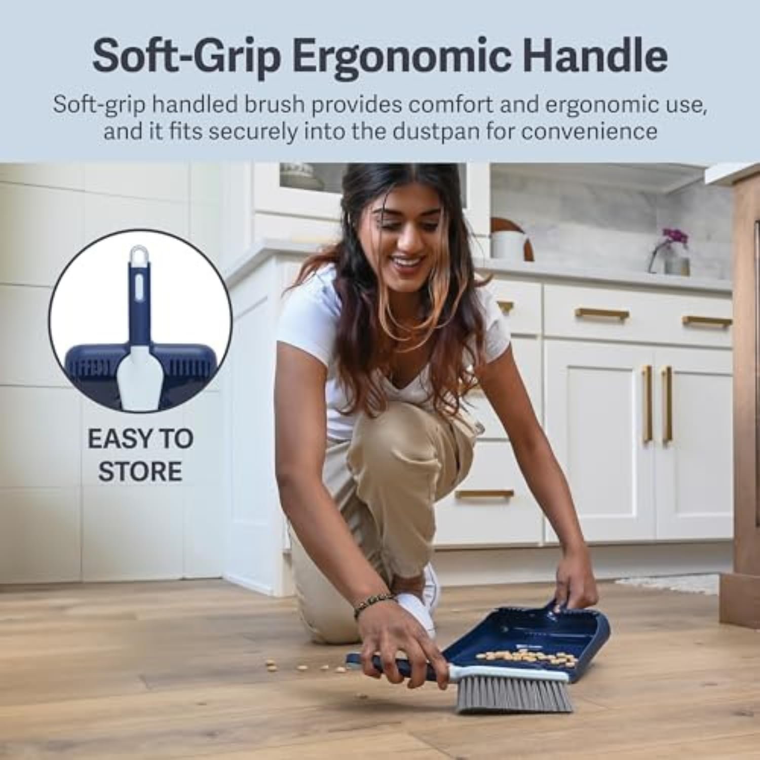 Casabella Wayclean Handheld Angled, Medium, Grey Dustpan and Brush Set, Green and Taupe - Image 5