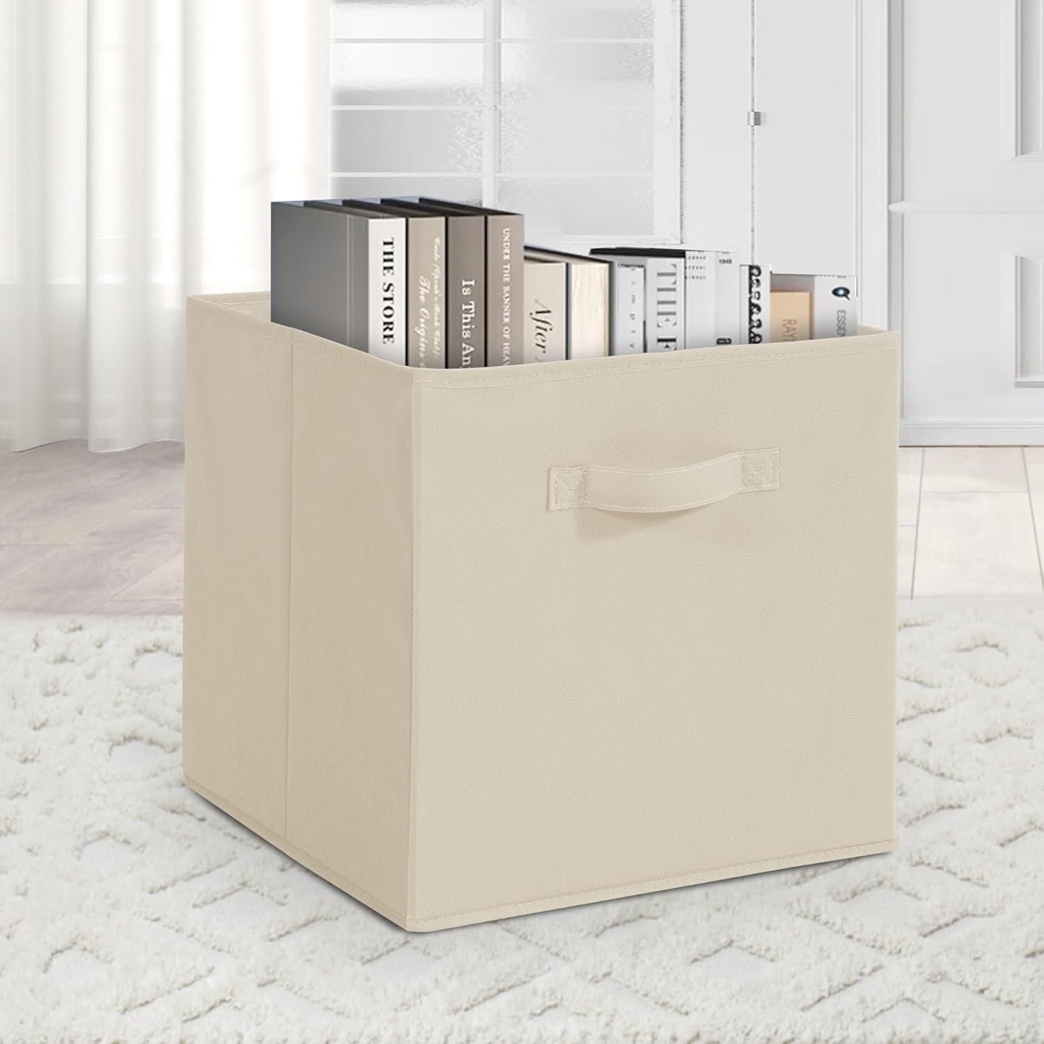 11x11 Storage Bins, Set of 3 Storage Cubes, Collapsible Cube Storage Box, Fabric Closet Organizers with Handles for Home, Office, Closet Shelf Cabinet, Bookcase, Beige - Image 7