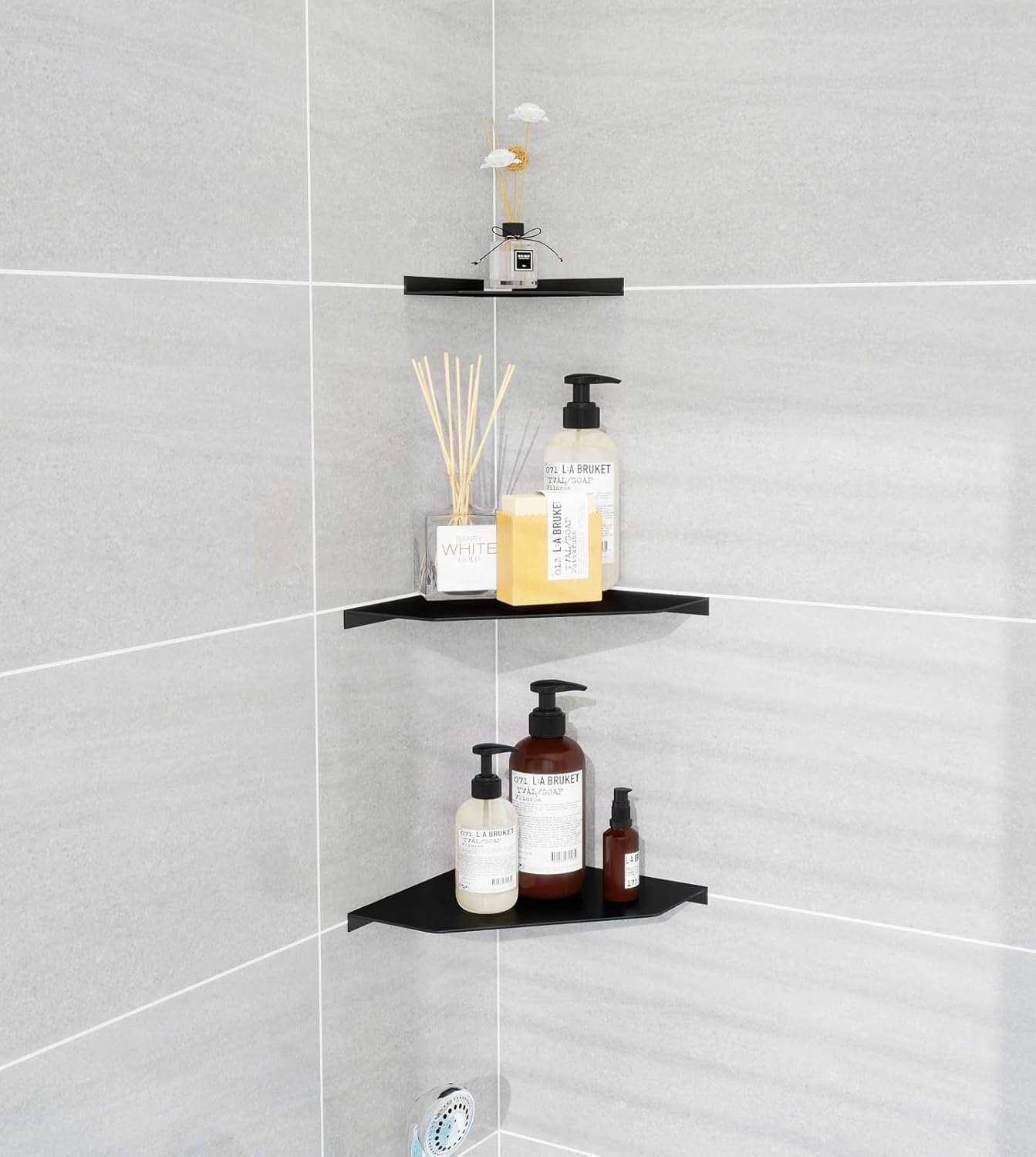 6 Inch Corner Shelf Wall Mounted, Black Corner Shelf for Bathroom, Kitchen, Living Room – Aluminum Alloy Organizer for TV Accessories, Speakers, Cable Box, Game Console, Floating Shelves - Image 3