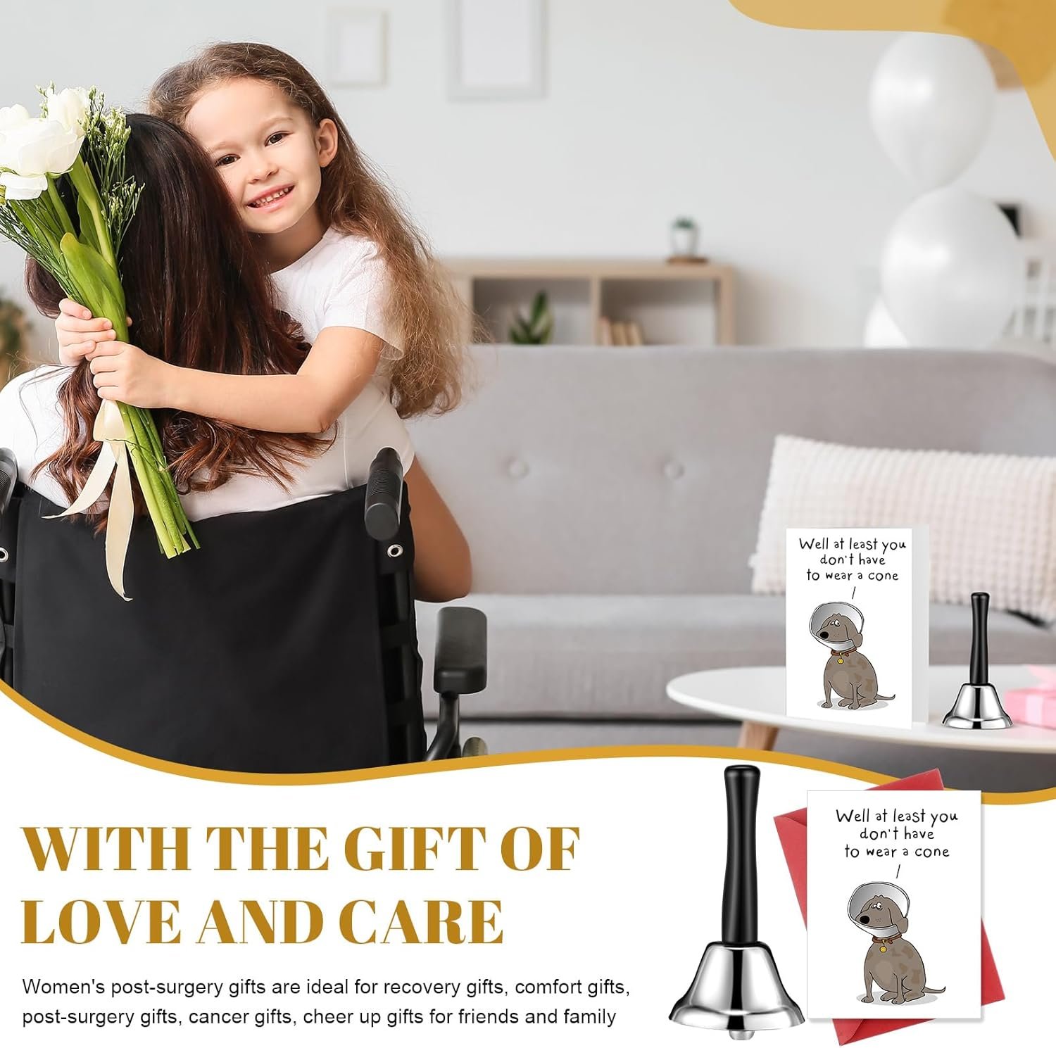 2 Pcs Funny Get Well Gifts for Women Men, After Surgery Recovery Gift Loud Hand Bell and Humor Speedy Surgery Recovery Card with Envelope for Him Her - Image 6