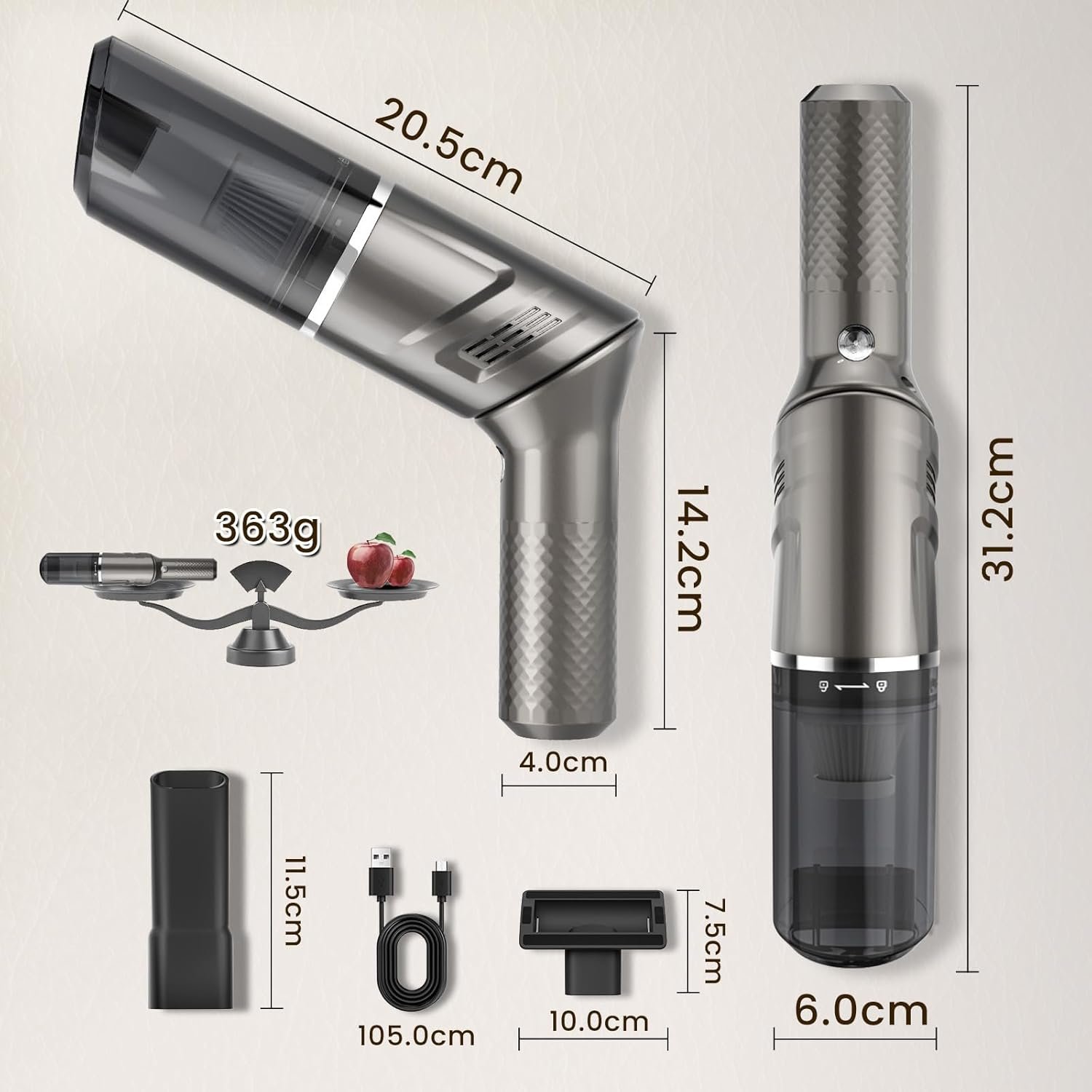 Cordless Car Vacuum Cleaner,Portable Handheld Vacuum with 90° Adjustable Handle,120W / 12000Pa Rechargeable Mini Dust Buster for Cars,Carpets and Pet Hair - Image 3