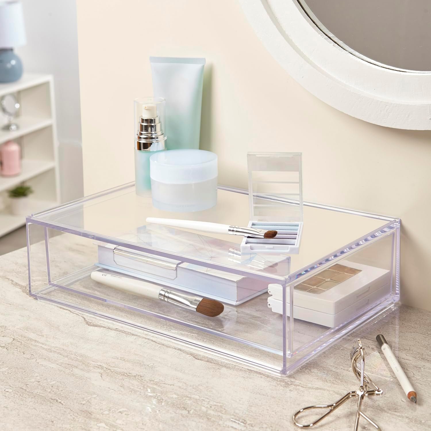 STORi Audrey Stackable Clear Bin Plastic Organizer Drawer | Organize Eyeshadow Palettes, Cosmetics, and Beauty Supplies on a Vanity | Made in USA - Image 4