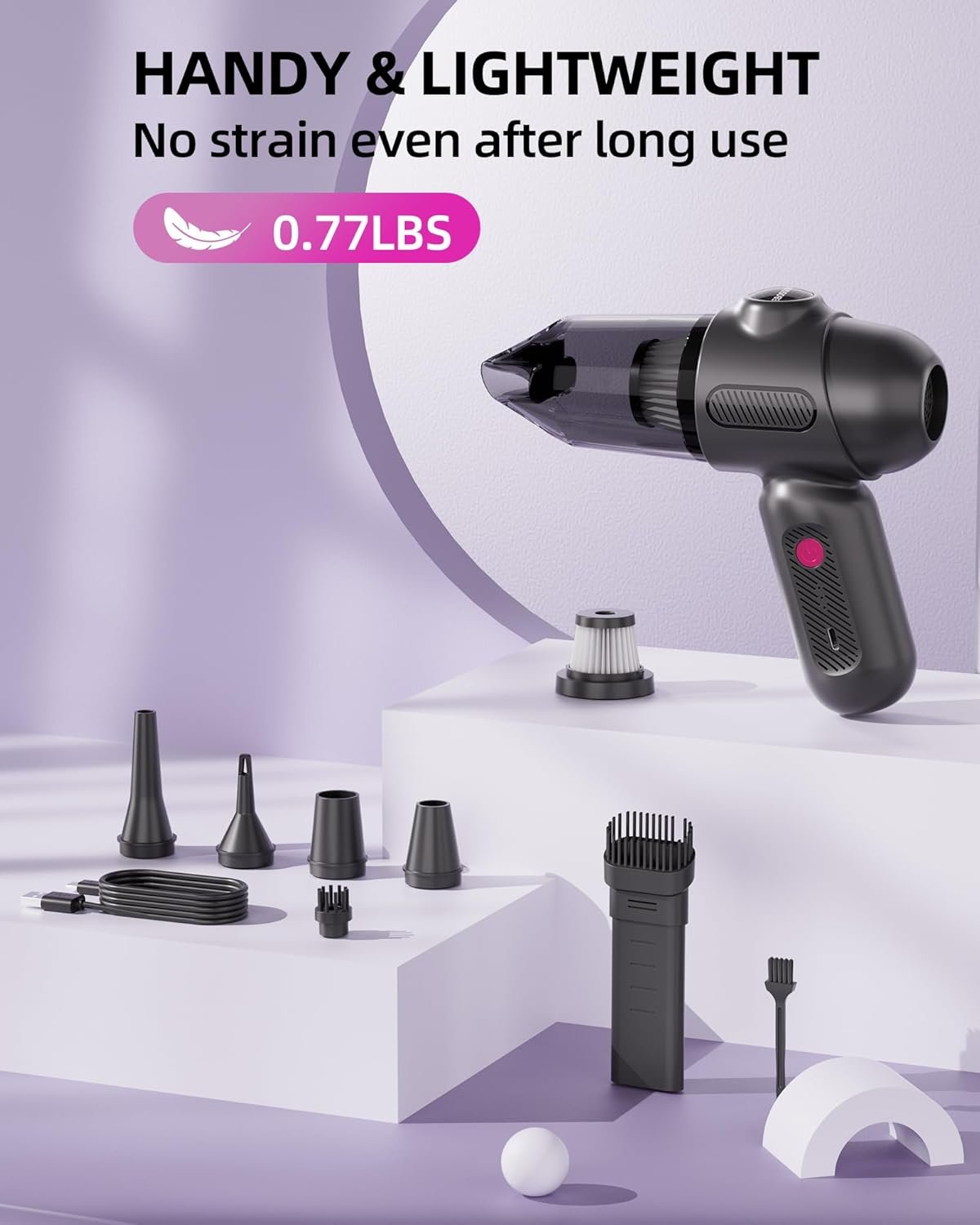 Car Vacuum V6 Pro, Cordless Handheld Vacuum with 8000Pa, Portable 4-in-1 Blowing and Suction Function Mini Vacuum Cleaner Air Duster Suitable for Quick Cleaning of Small Areas,Car,Office,Home,PC - Image 7