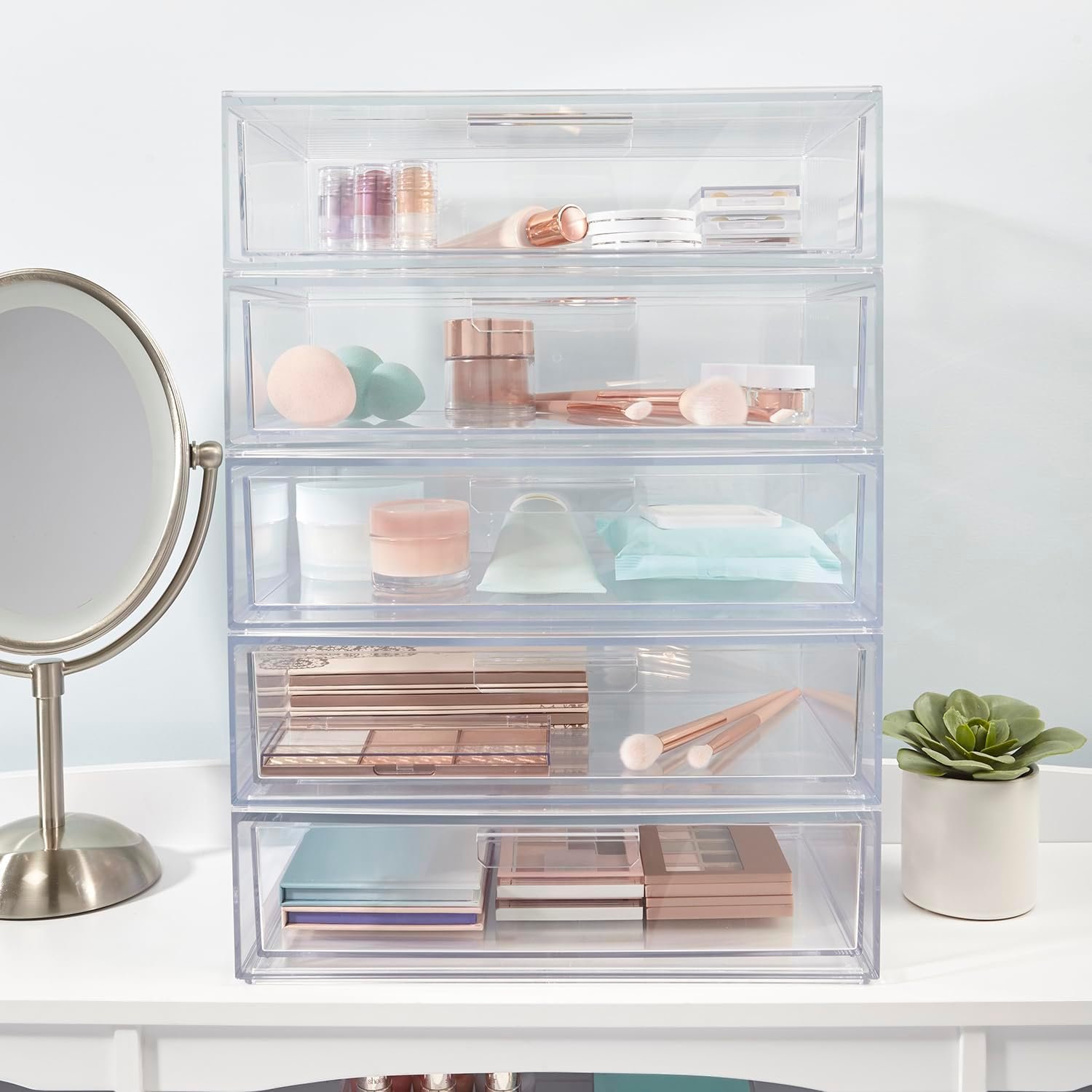 STORi Audrey Stackable Clear Bin Plastic Organizer Drawer | Organize Eyeshadow Palettes, Cosmetics, and Beauty Supplies on a Vanity | Made in USA - Image 9