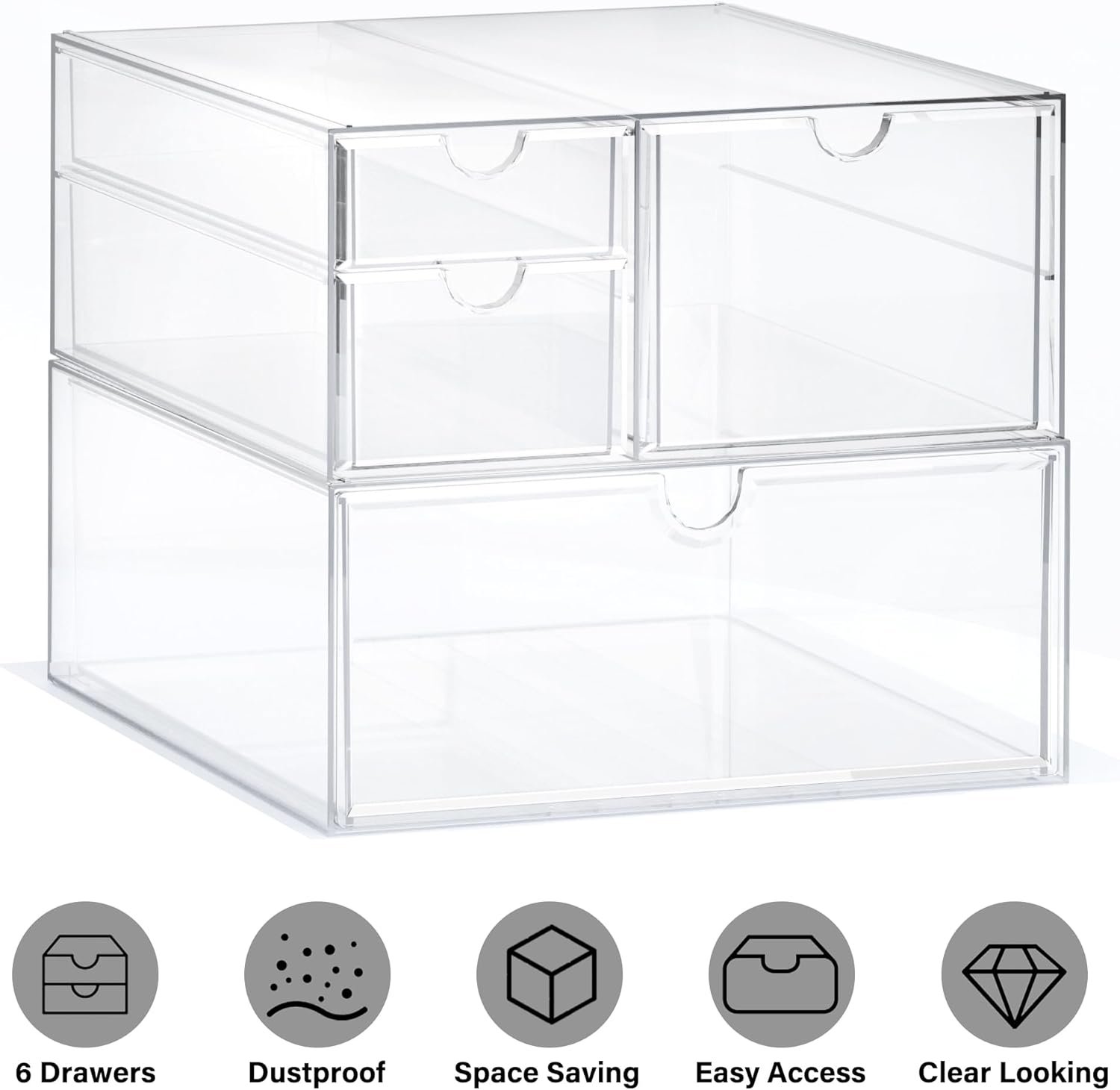 Prsildan Acrylic Drawer Makeup Organizer with 4 Drawers, Set of 2 Office Desk Organizers Accessories, Clear Stackable Storage Drawers for Vanity, Countertop, Craft, Jewelry, Art Supply Organization - Image 5