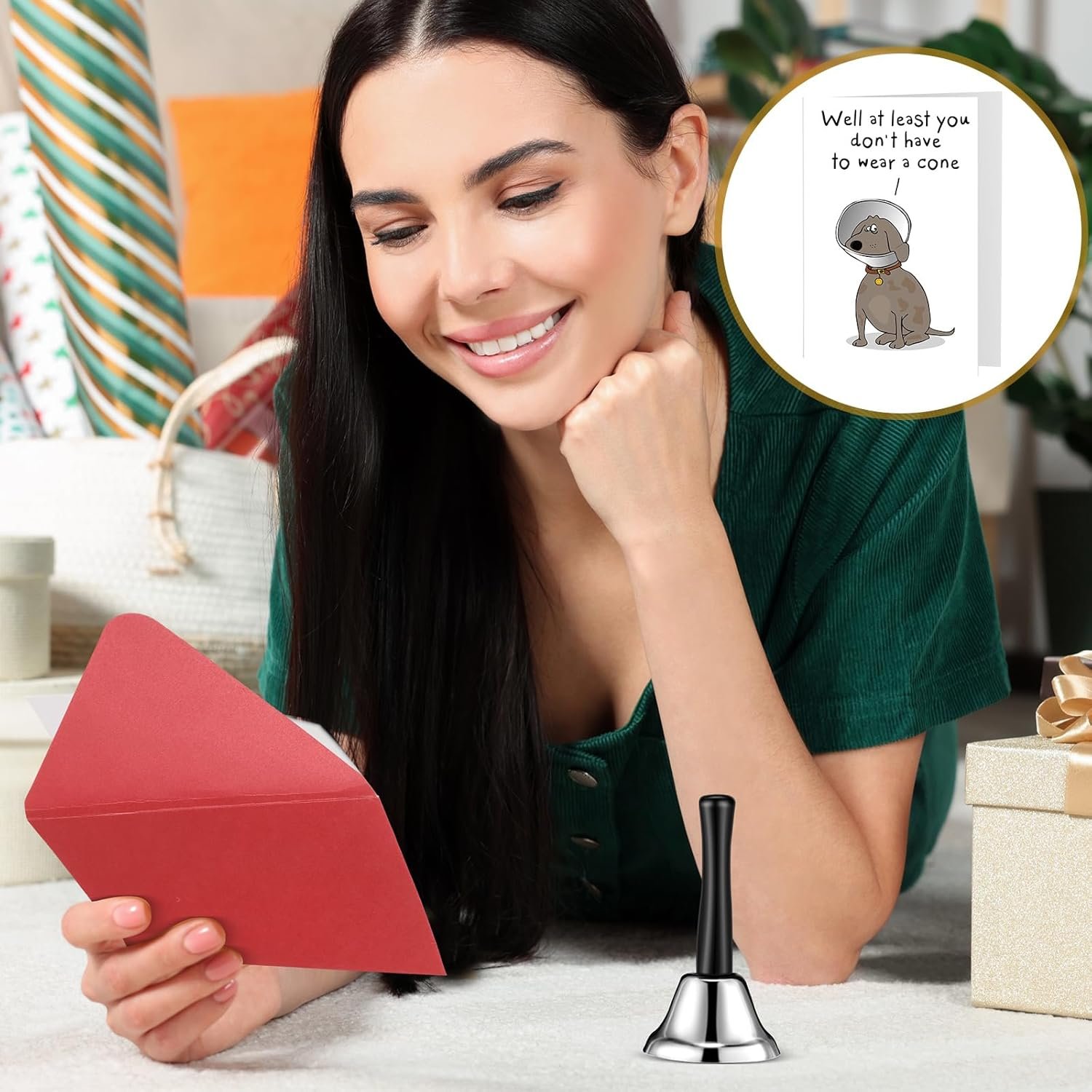 2 Pcs Funny Get Well Gifts for Women Men, After Surgery Recovery Gift Loud Hand Bell and Humor Speedy Surgery Recovery Card with Envelope for Him Her - Image 7