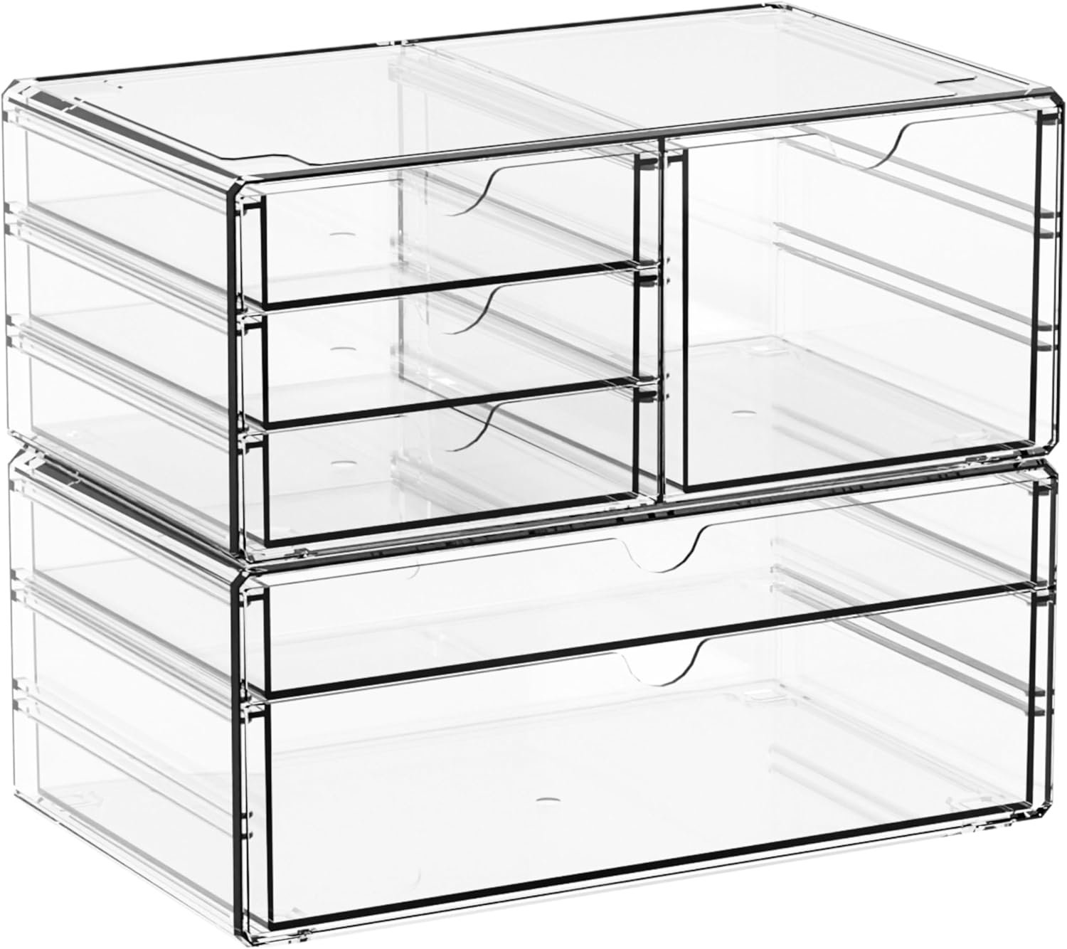 Yieach 2 Pack Acrylic Drawer Organizer With 6 Drawers,Stackable 11.1” Large Clear Storage Drawers and Makeup Organizer For Vanity,Bathroom Countertop,Cabinet,Pantry,Office Supply Storage Bins Drawers - Image 2