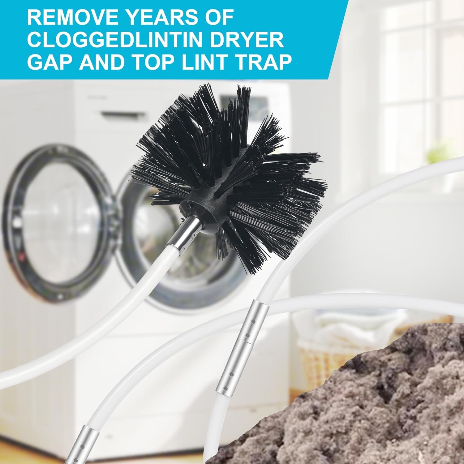 35 Feet Dryer Vent Cleaner Kit, Multi-purpose Lint Remover with 6” Chimney Brush Head, Flexible Nylon Rod Extends to 35ft Duct Cleaning Brush For Dryer, Air Duct, Fireplaces, Washing machine - Image 4