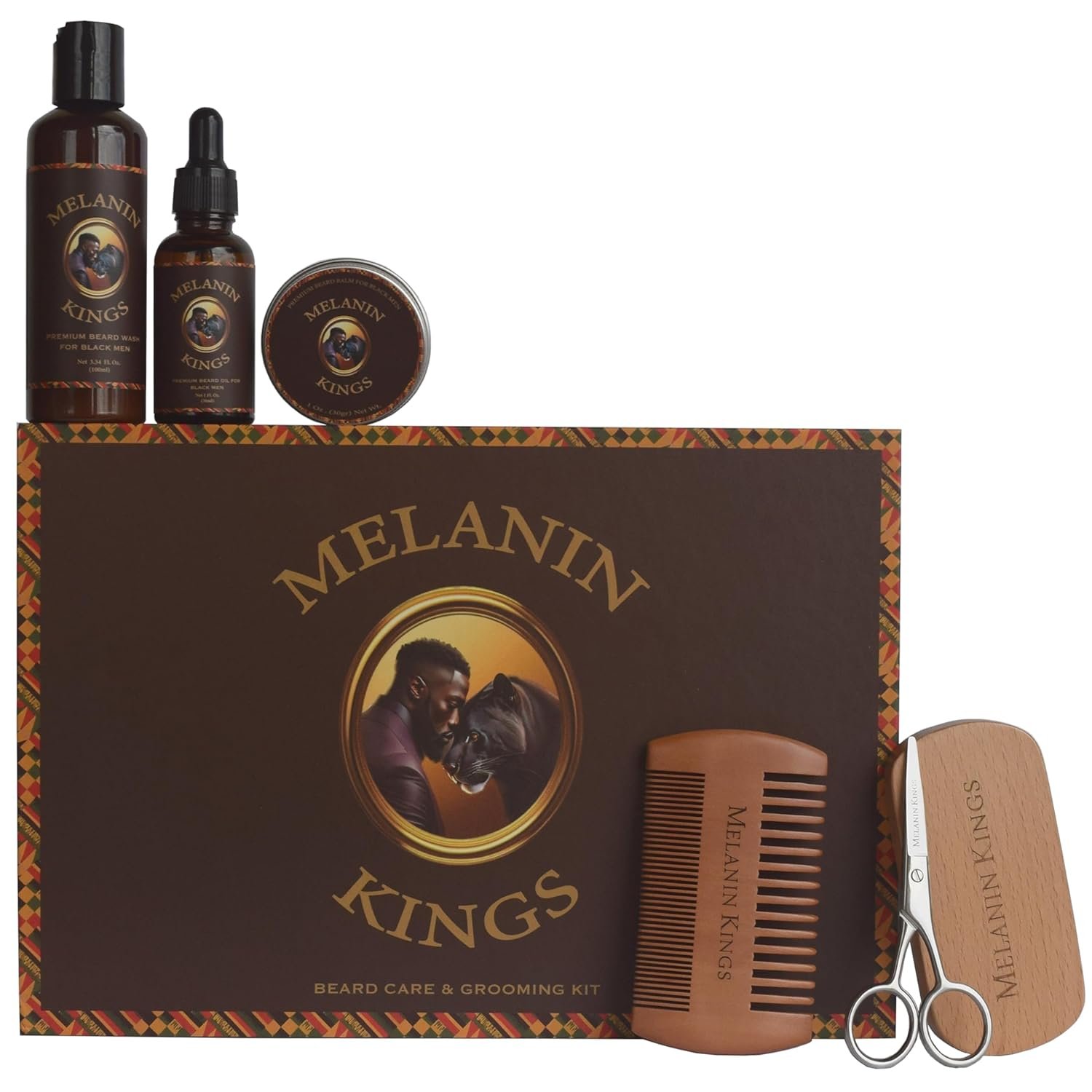 Melanin Kings Beard Grooming Kit for Men - Formulas With Ancient African Natural Ingredients | Beard Wash, Oil, Balm, Brush, Comb, Trimming Scissors - Image 2