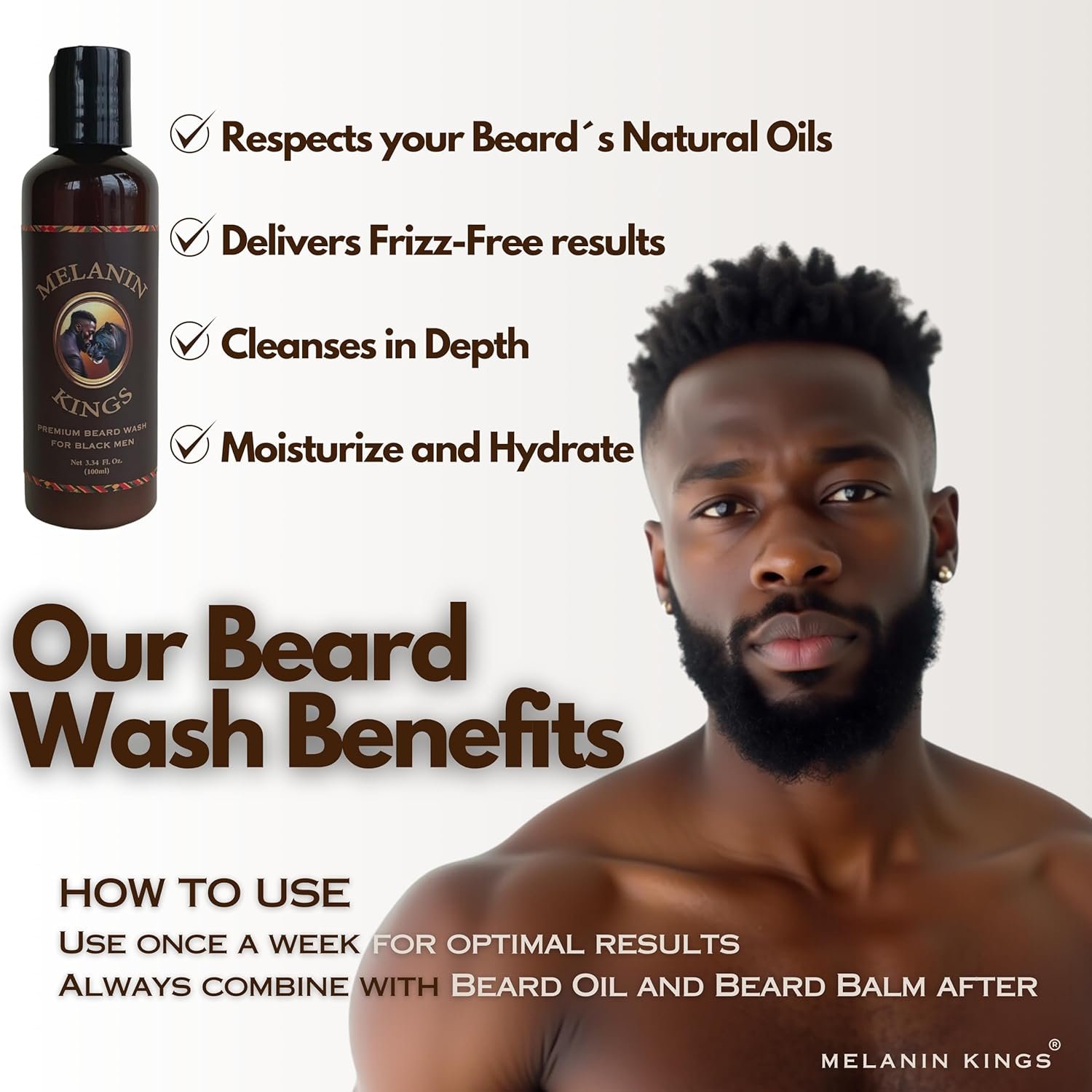 Melanin Kings Beard Grooming Kit for Men - Formulas With Ancient African Natural Ingredients | Beard Wash, Oil, Balm, Brush, Comb, Trimming Scissors - Image 7