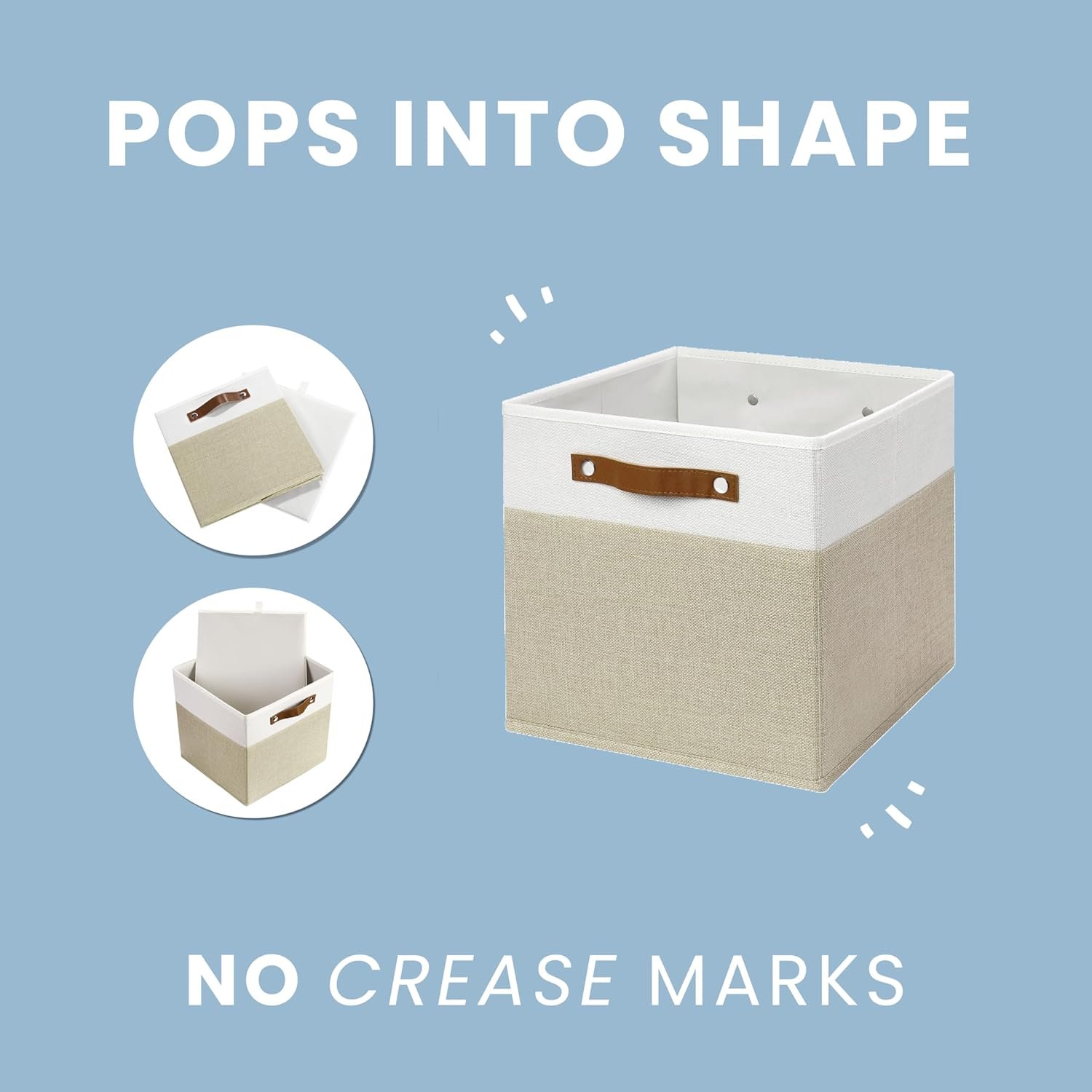 OrganiHaus 11" x 11" x 11" Fabric Cube Storage Bins Set of 4, Foldable Collapsible Canvas Storage Bins for Organizer, 11 inch Cubbies Organizer for Kallax, Linen Cube Shelf Baskets - Grey/White - Image 7