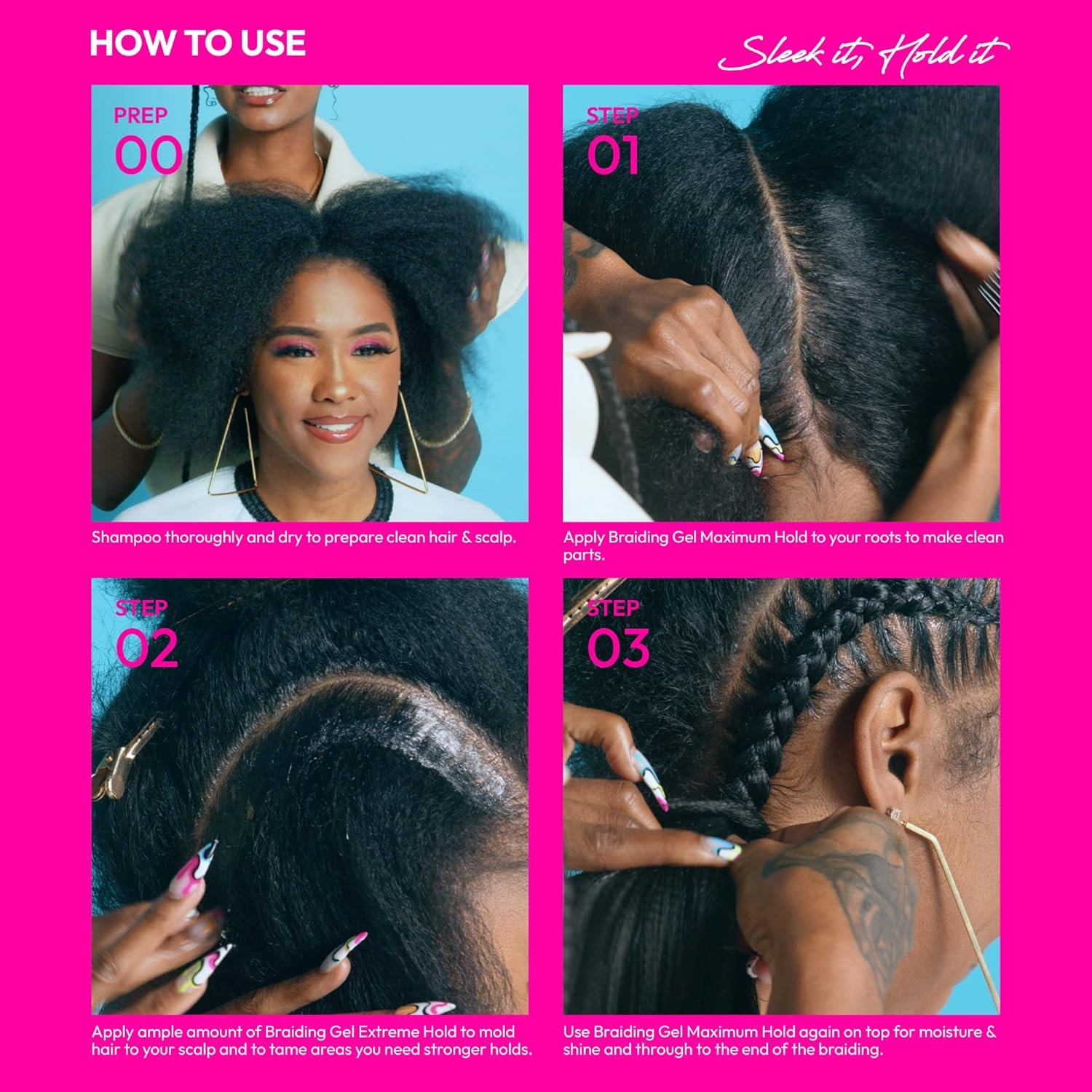 Red by Kiss Braiding Gel Extreme Hold Styler Fixer for Box Braids & Cornrows, Hydrating, Conditioning, Long-Lasting Frizz Control, 4C Moisturizing, Nourishing High Shine (1 fl. oz.) - Image 4