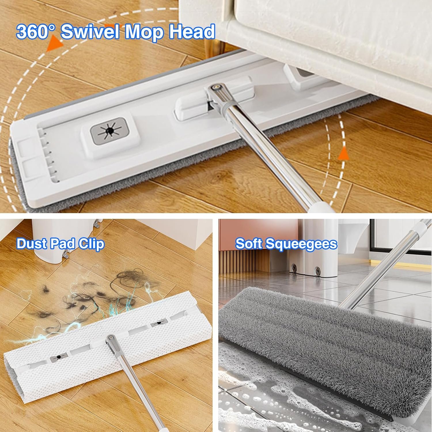 Flat Mop and Bucket System with 4-Mode Wash & Dry,Compact Hands-Free Mop and Bucket with Wringer Set Separate Dirty Water,Mops and Buckets Set for Floor,Wall,Window Cleaning with 4 Microfiber Pads - Image 7