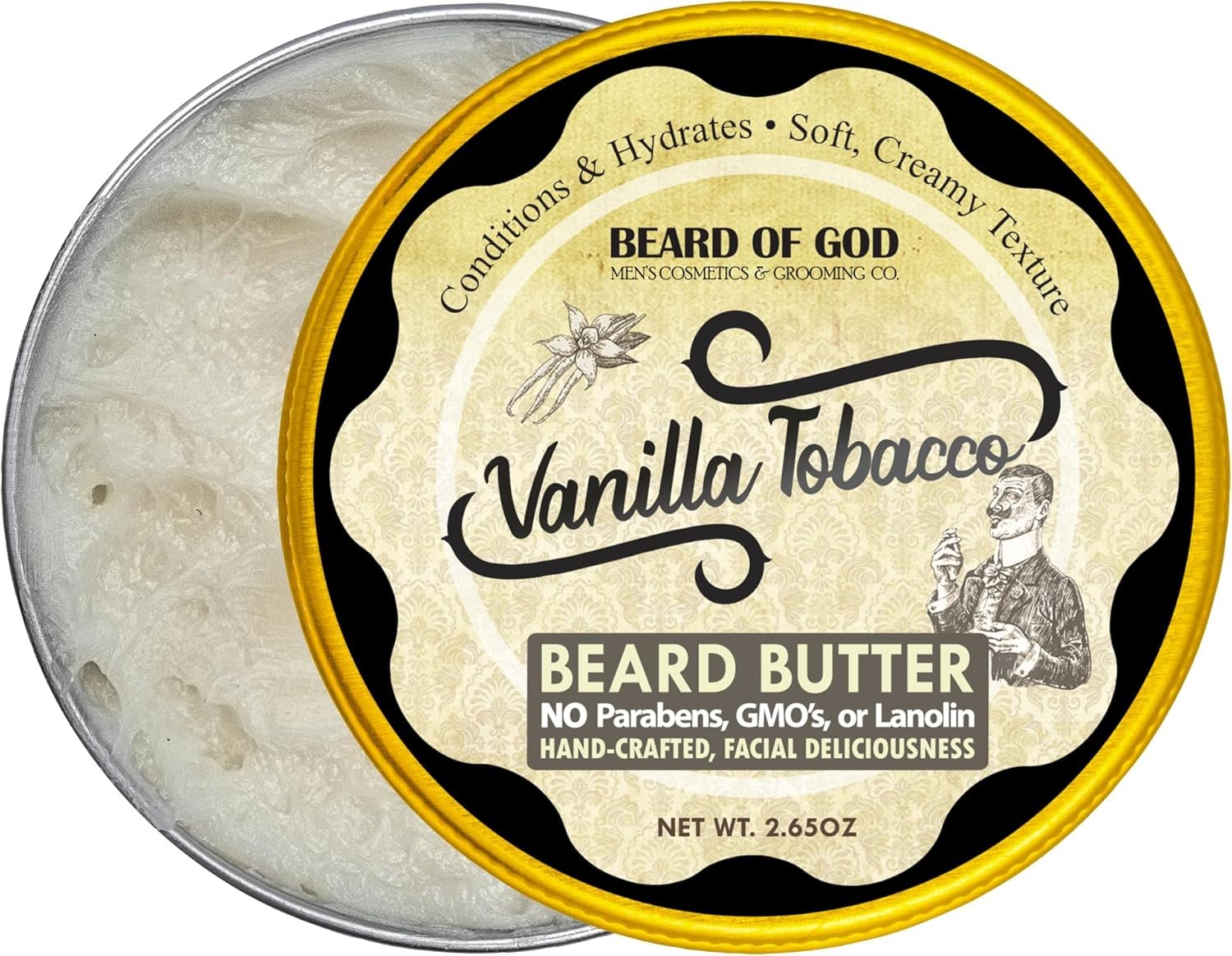Vanilla Tobacco, Thick Whipped & Creamy Beard Butter, 2.65oz - Natural, Organic & Crafted in USA by Beard of God - Stimulates Hair Growth & Beard Thickness, Keeps Straggler Down, Low Sheen - Image 2