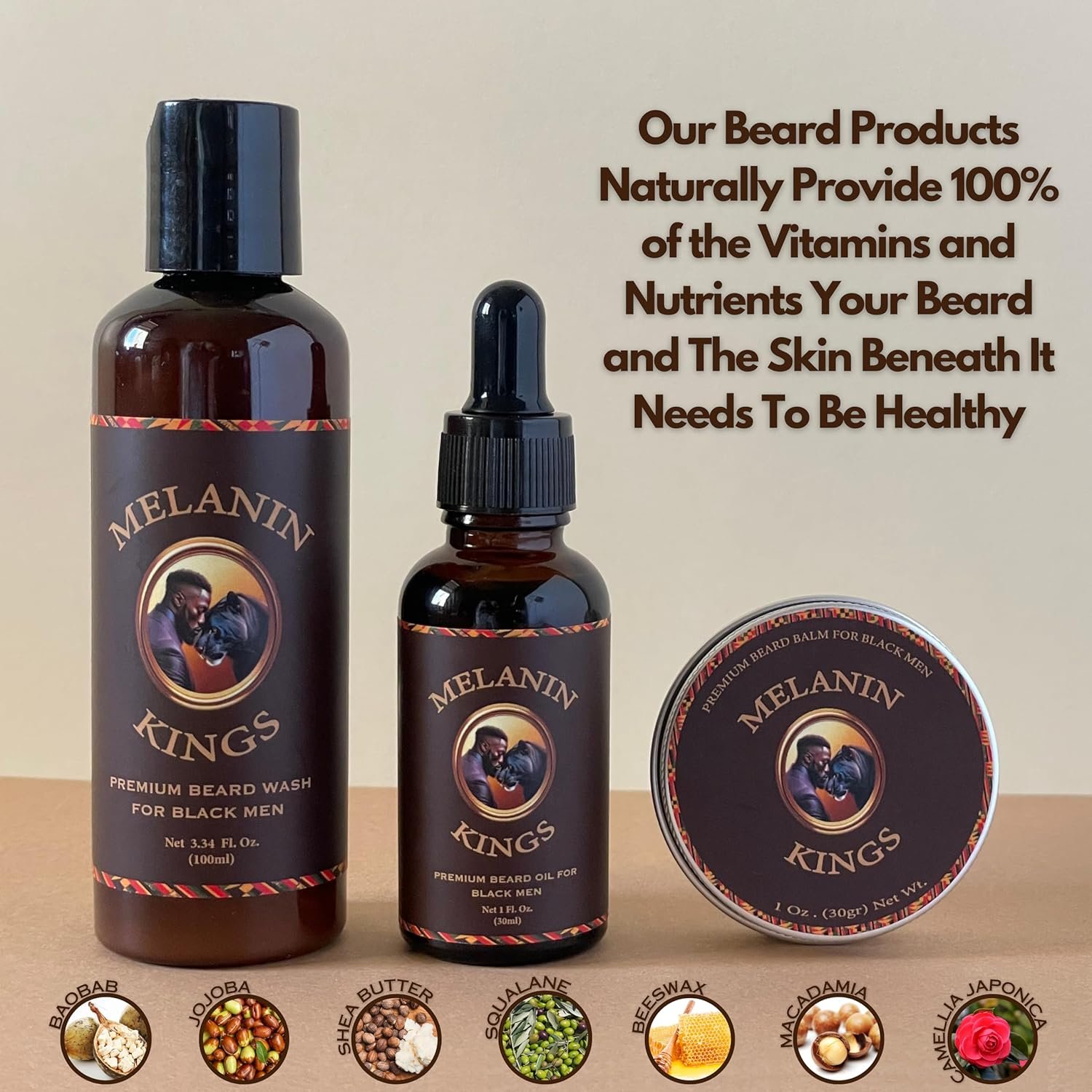 Melanin Kings Beard Grooming Kit for Men - Formulas With Ancient African Natural Ingredients | Beard Wash, Oil, Balm, Brush, Comb, Trimming Scissors - Image 4