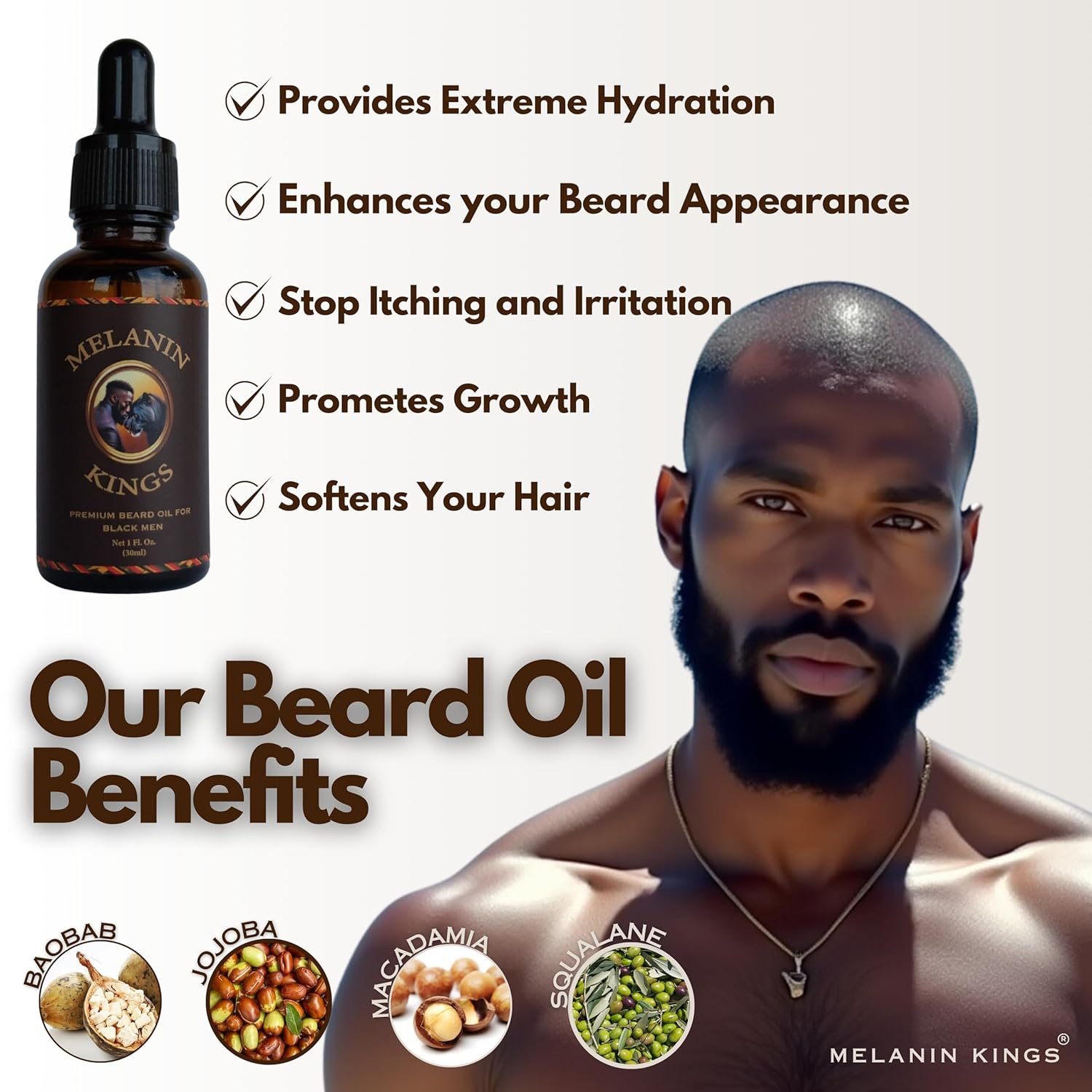 Melanin Kings Beard Grooming Kit for Men - Formulas With Ancient African Natural Ingredients | Beard Wash, Oil, Balm, Brush, Comb, Trimming Scissors - Image 5