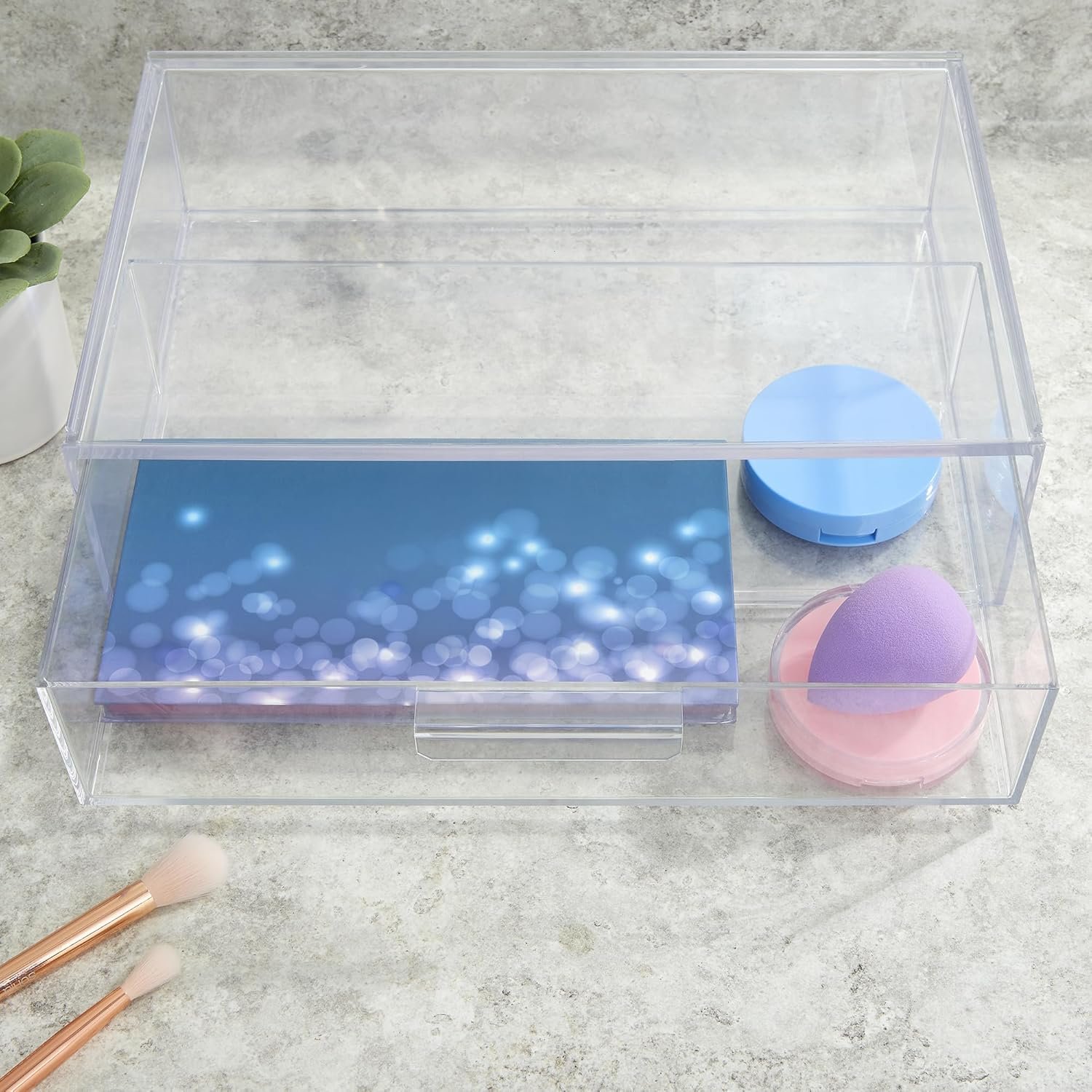 STORi Audrey Stackable Clear Bin Plastic Organizer Drawer | Organize Eyeshadow Palettes, Cosmetics, and Beauty Supplies on a Vanity | Made in USA - Image 7