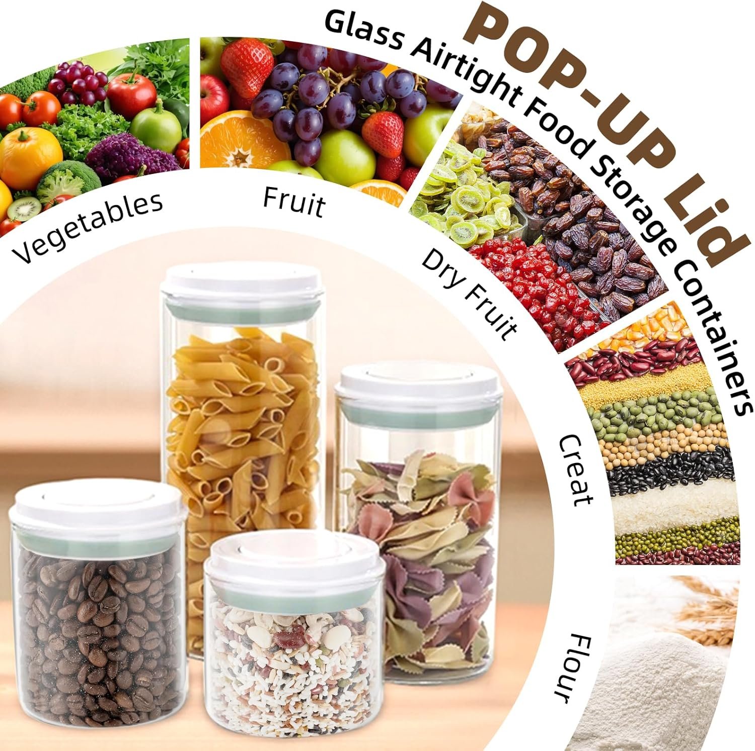 Glass Jar with POP Up Lid,Clear Round Glass Food Storage Containers(0.43qt / 14oz),air tight glass jar with spoon round,Storage for Milk Powder Coffee Candy Noodles Nuts for candy - Image 7