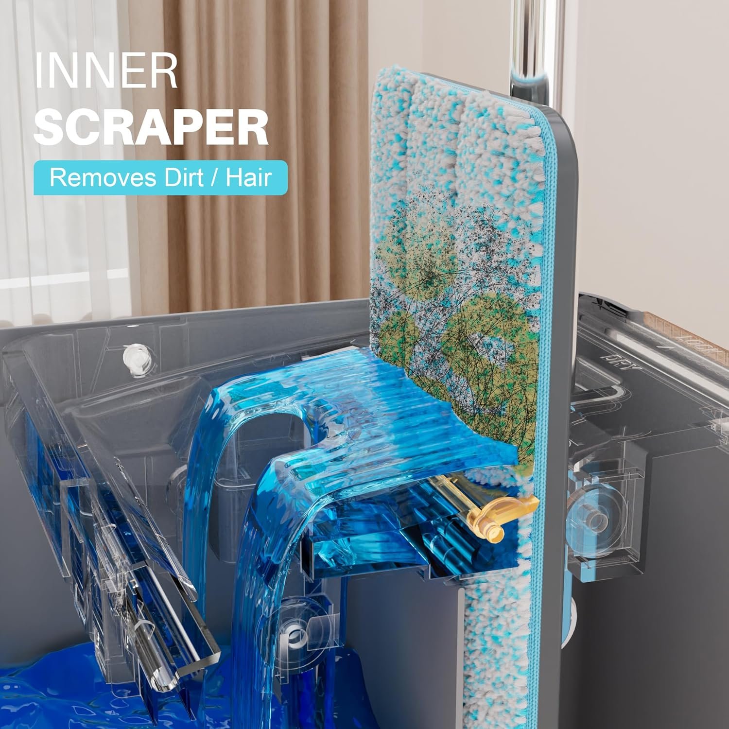 JOYMOOP Mop and Bucket Set with Wringer, Mops for Floor Cleaning, Wall Mop Cleaner with Long Handle, with 6 Reusable Microfiber Mop Pads - Grey+Cyan Blue - Image 5