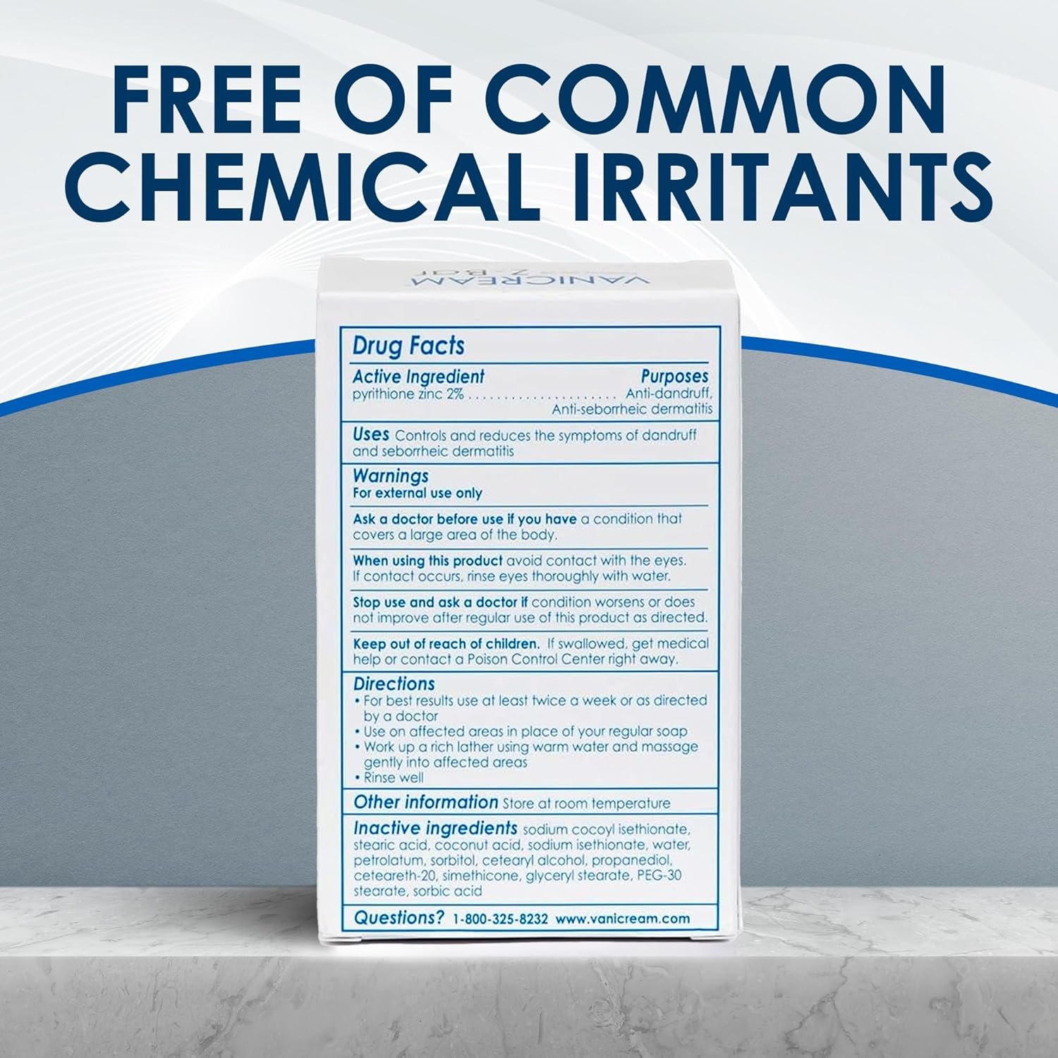 Vanicream Z Bar, Seborrheic Dermatitis & Anti-Dandruff Medicated Bar, 3.5 Oz, Formulated without Common Irritants for Sensitive Skin, 2% Pyrithione Zinc Helps Relieve Itching, Redness & Flaking - Image 9