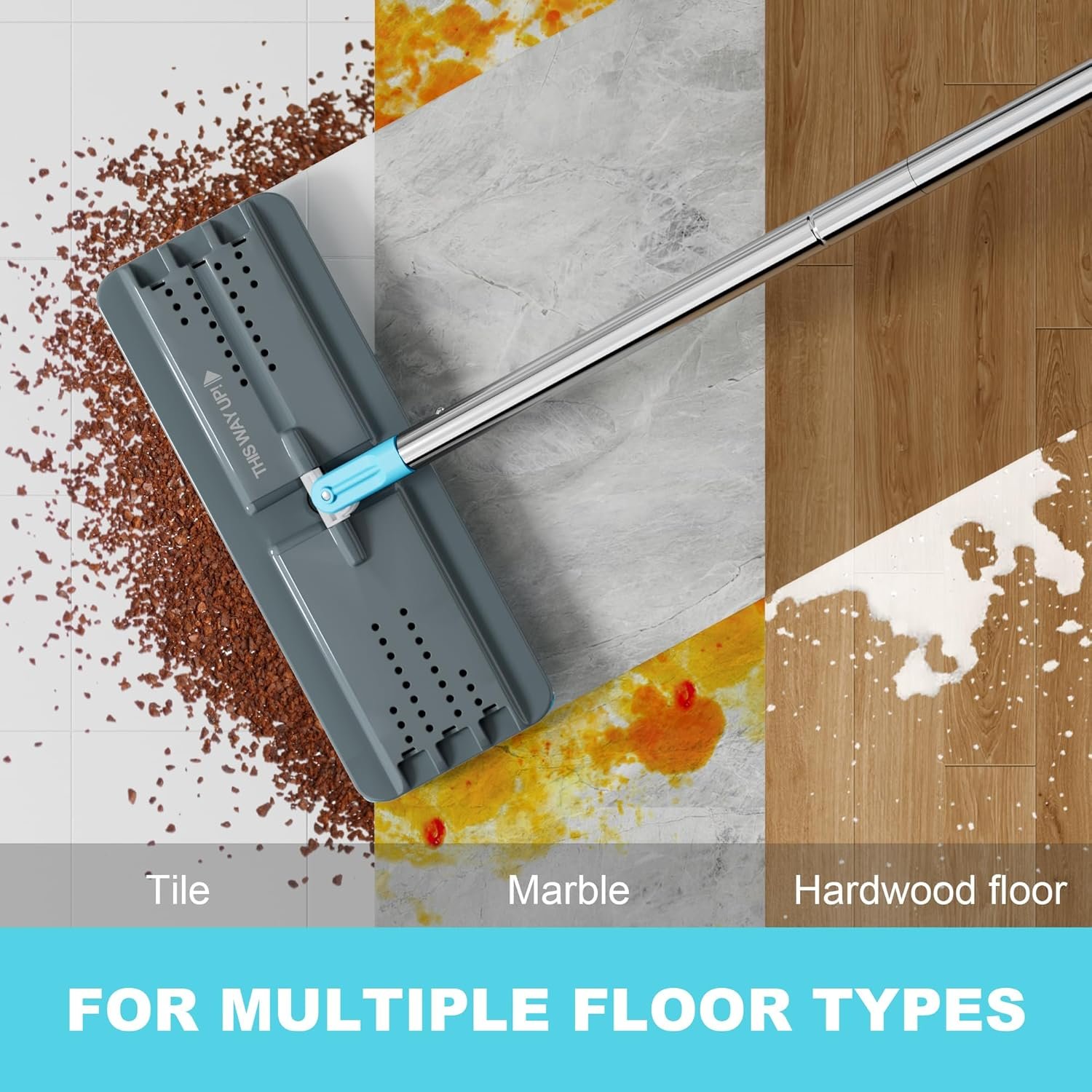 JOYMOOP Mop and Bucket Set with Wringer, Mops for Floor Cleaning, Wall Mop Cleaner with Long Handle, with 6 Reusable Microfiber Mop Pads - Grey+Cyan Blue - Image 9