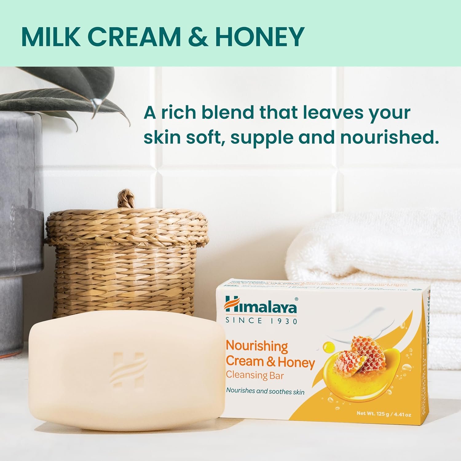 Himalaya Nourishing Cream & Honey Cleansing Bar, Face and Body Soap for Soft Skin, 4.41 oz, 12 Pack - Image 5