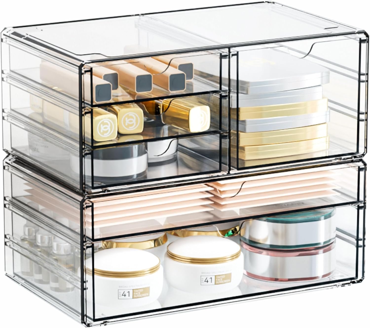 Yieach 2 Pack Acrylic Drawer Organizer With 6 Drawers,Stackable 11.1” Large Clear Storage Drawers and Makeup Organizer For Vanity,Bathroom Countertop,Cabinet,Pantry,Office Supply Storage Bins Drawers - Image 7