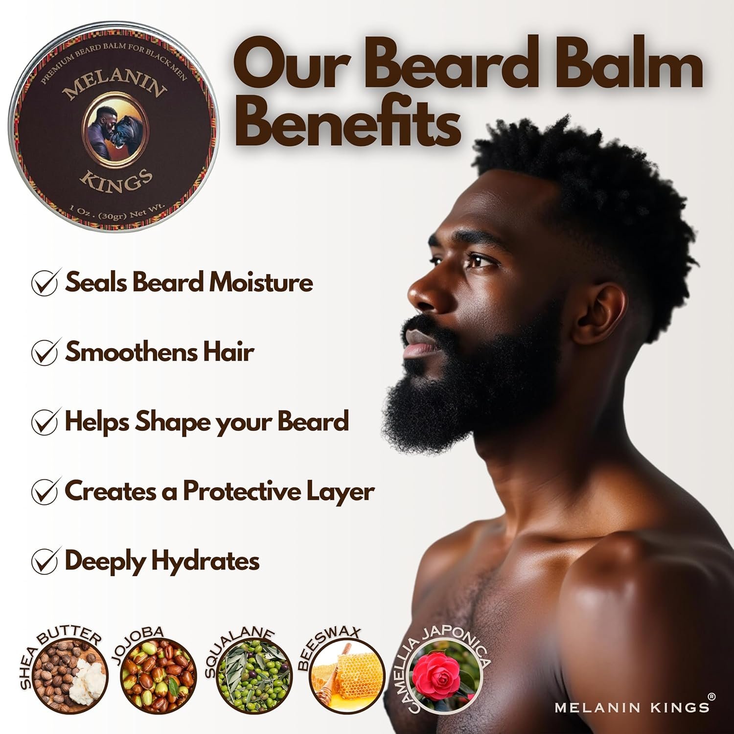 Melanin Kings Beard Grooming Kit for Men - Formulas With Ancient African Natural Ingredients | Beard Wash, Oil, Balm, Brush, Comb, Trimming Scissors - Image 6