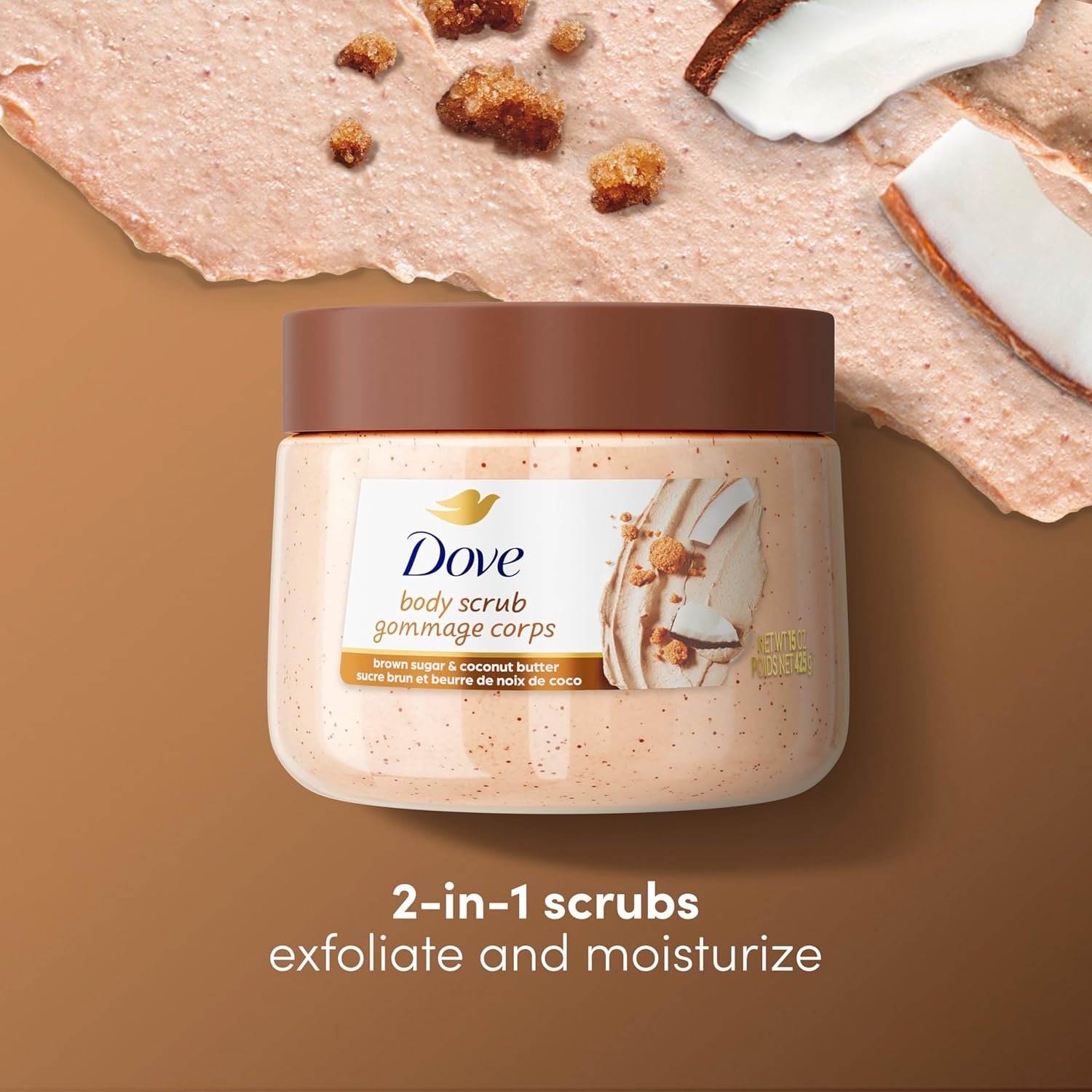 Dove Brown Sugar and Coconut Butter Body Scrub Exfoliates and Deeply Nourishes for Smooth, Radiant Skin 15 oz - Image 4
