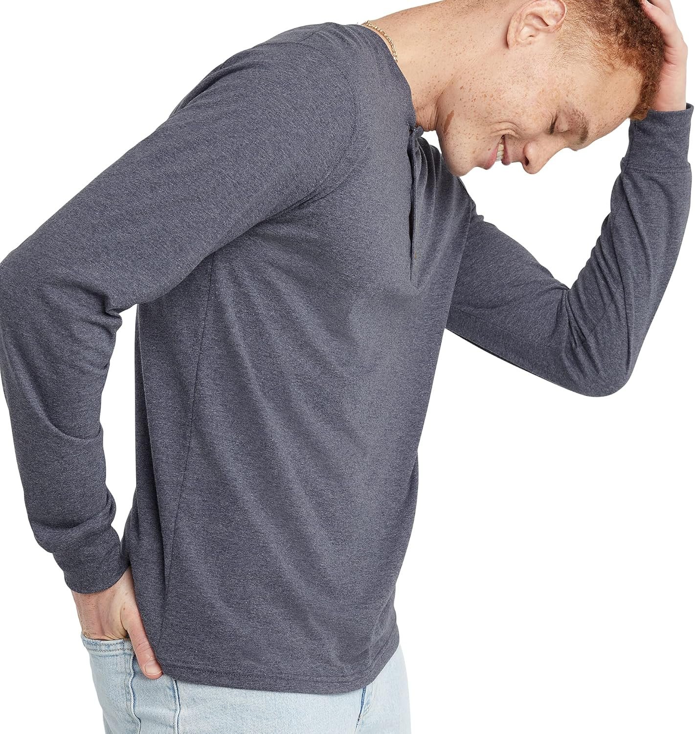 Hanes Originals Men's Tri-Blend Long Sleeve Henley T-Shirt, Lightweight Long Sleeve Tee - Image 4