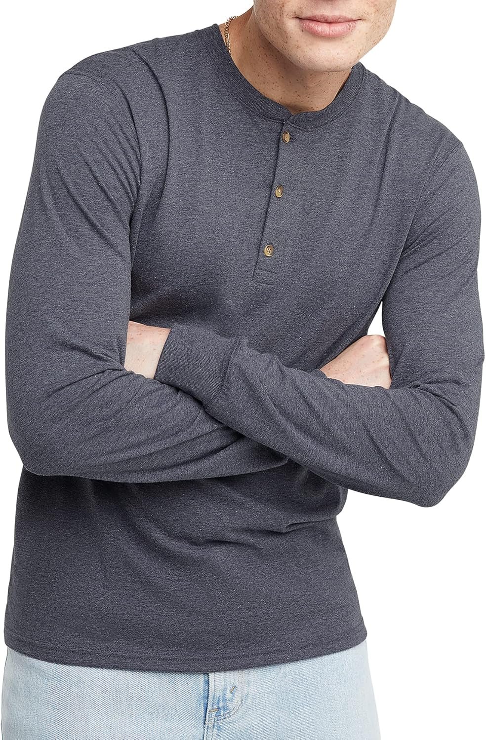 Hanes Originals Men's Tri-Blend Long Sleeve Henley T-Shirt, Lightweight Long Sleeve Tee - Image 2