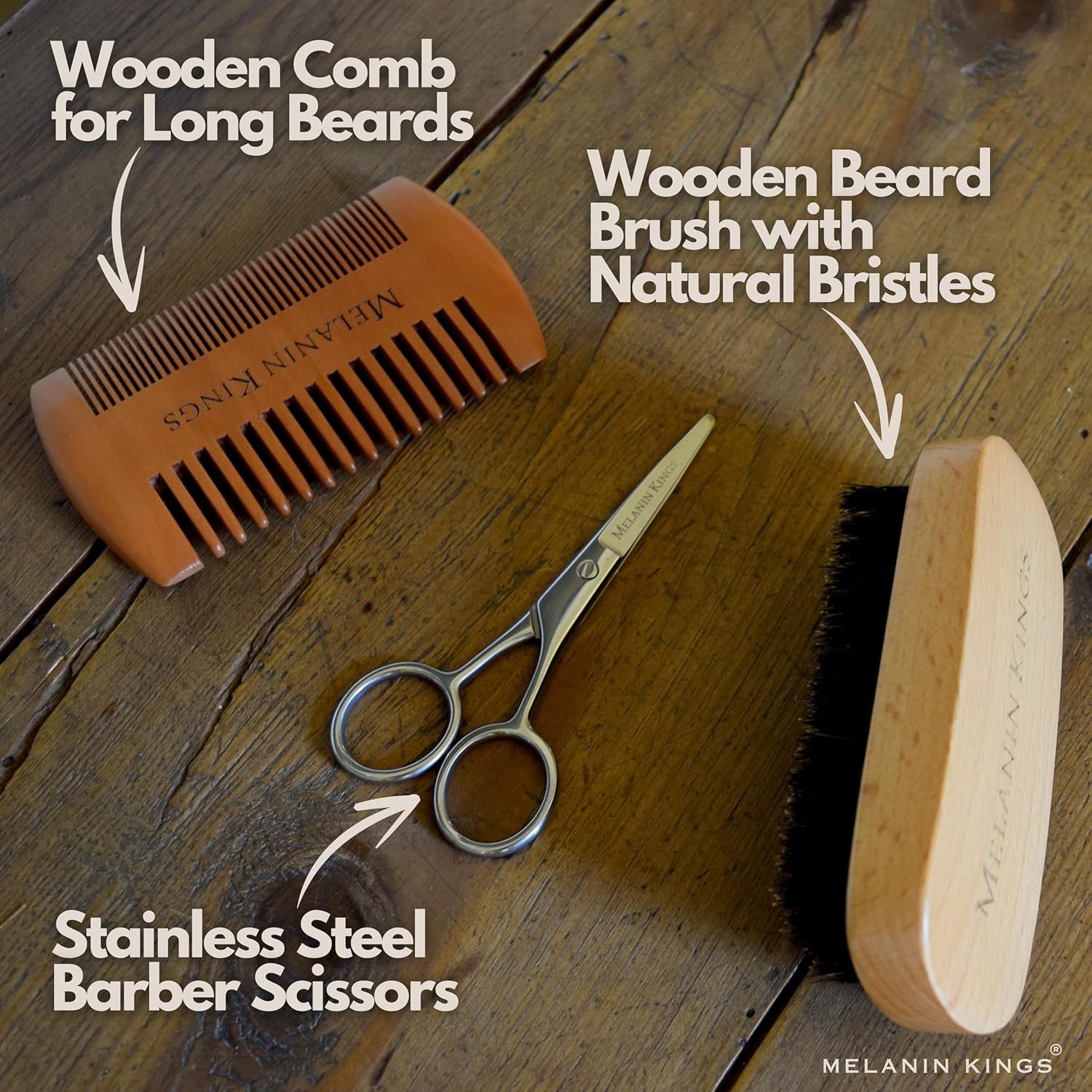 Melanin Kings Beard Grooming Kit for Men - Formulas With Ancient African Natural Ingredients | Beard Wash, Oil, Balm, Brush, Comb, Trimming Scissors - Image 8