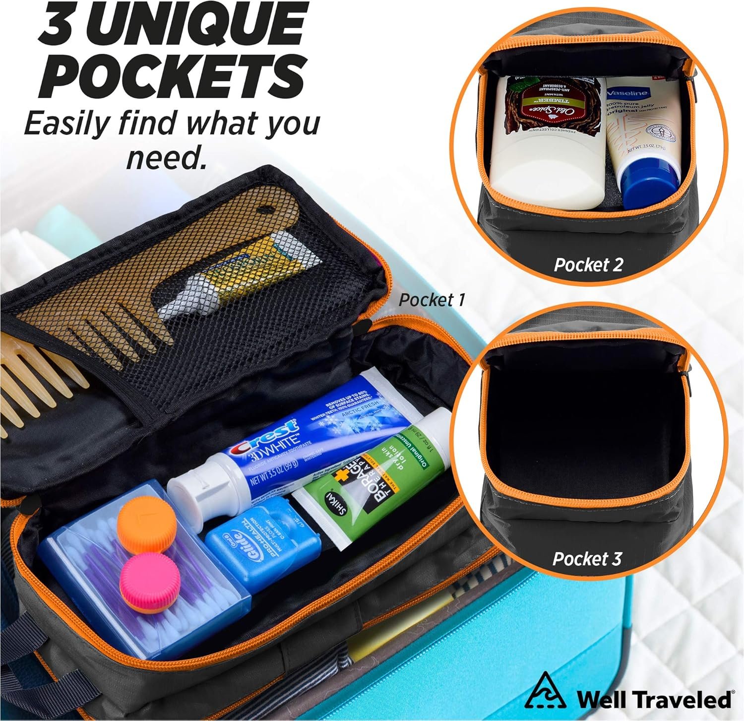 Well Traveled Toiletry Bag for Makeup, Shaving Kit, Cosmetics, Electronics Case for Men, Women (Fire) - Image 4