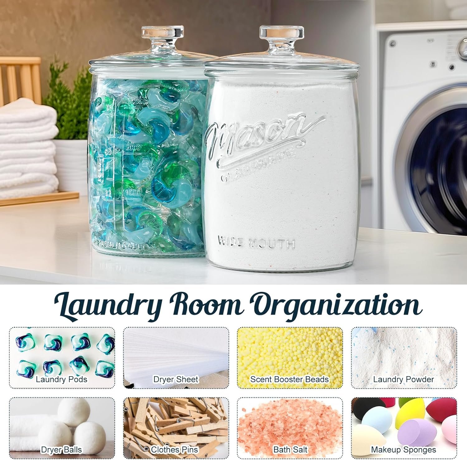 1 Gallon Glass Cookie Jar with Airtight Lid, Wide Mouth Mason Jar for Pantry & Laundry Room Organization, Large Apothecary Jars for Sugar, Candy, Rice, Dog Treat & Food Storage Jar– Set of 1 - Image 6